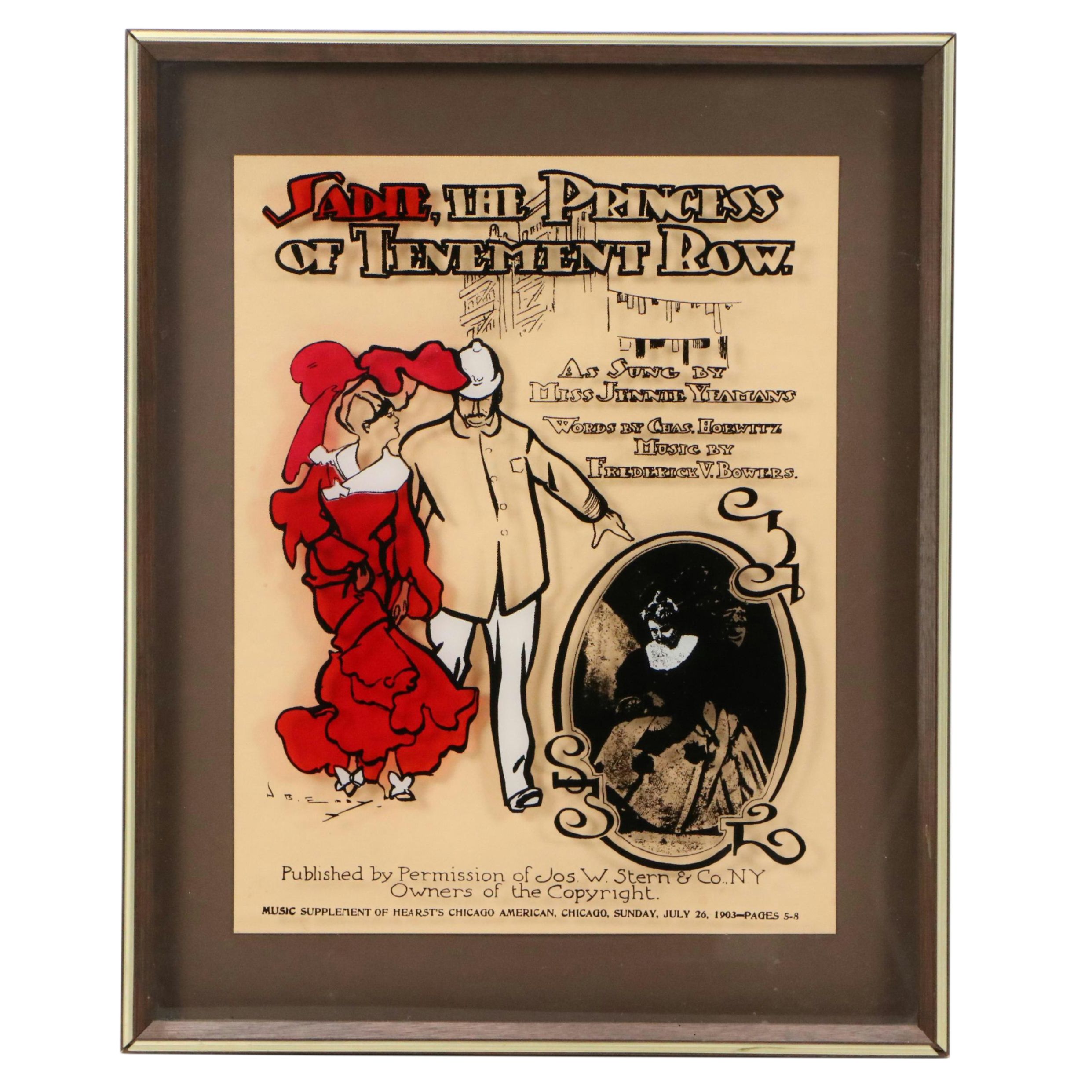 After J.B. Eddy Reverse Printed Glass "Sadie, the Princess of Tenement Row"