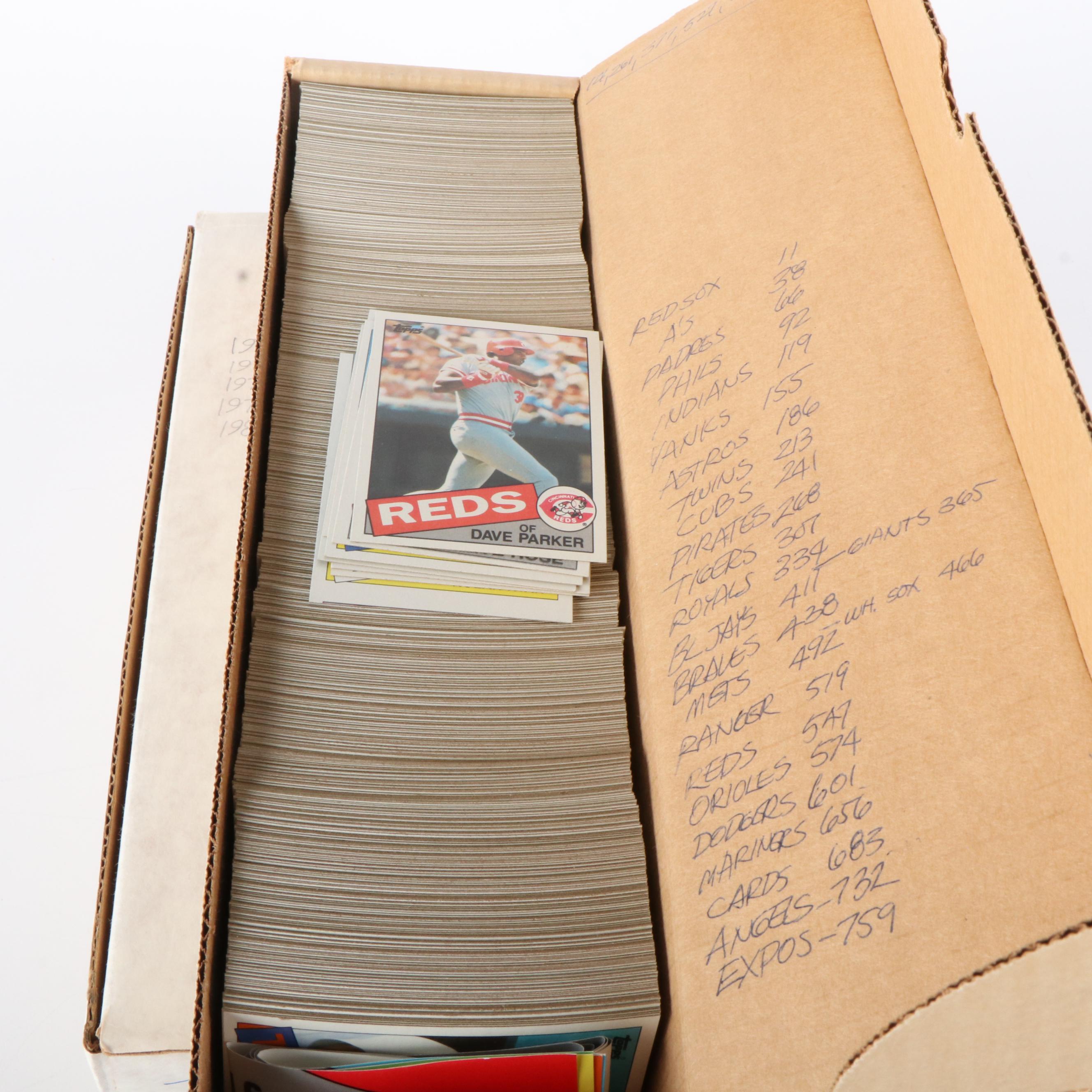 Five Boxes of Topps Baseball Cards, 1973 to 1989
