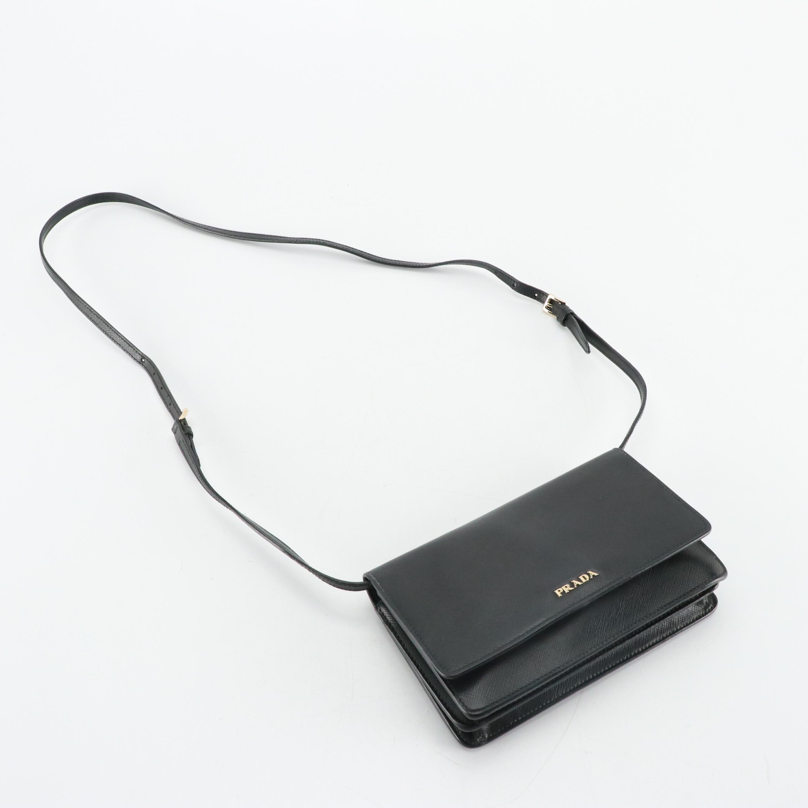Prada Crossbody Clutch Wallet in Black Saffiano Leather
