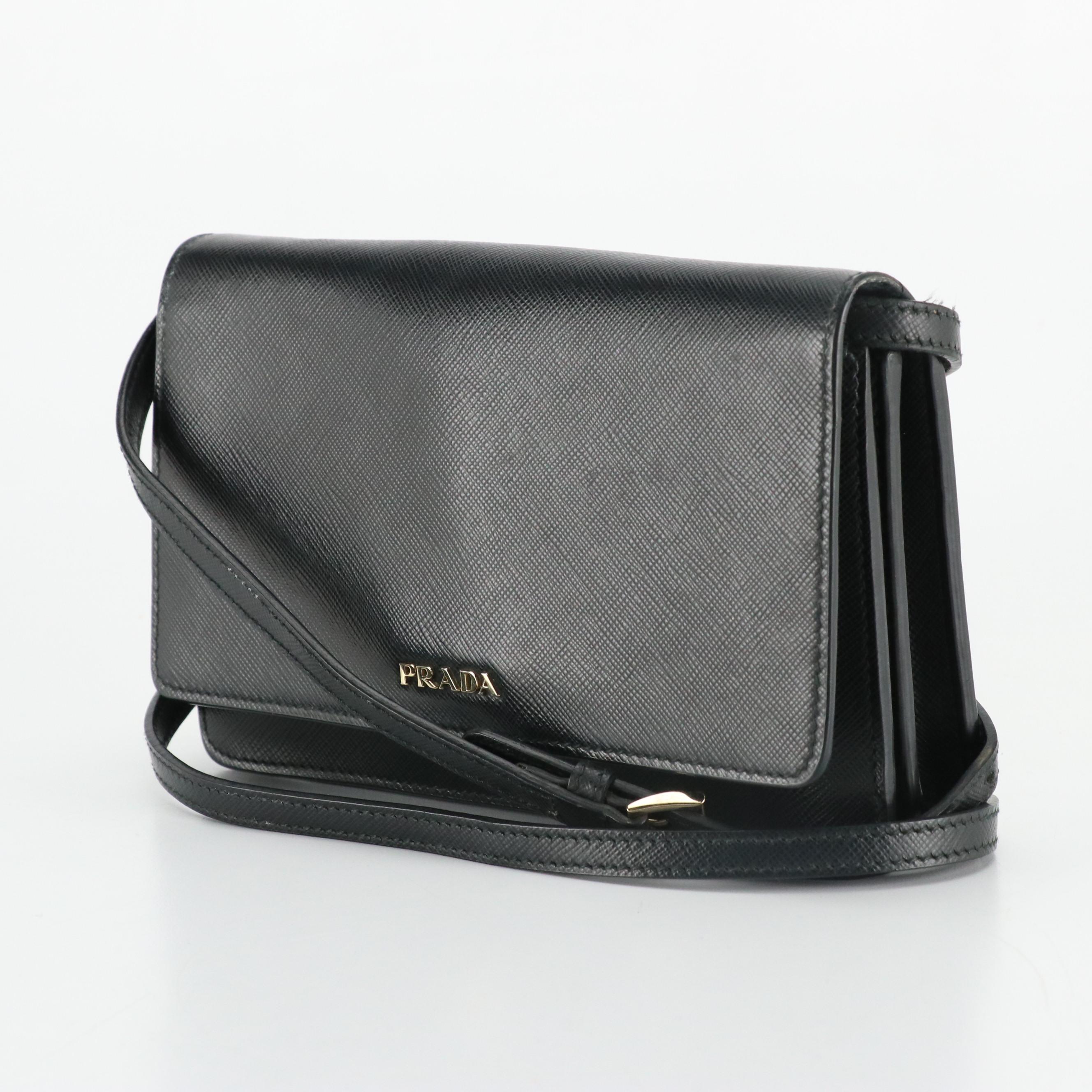 Prada Crossbody Clutch Wallet in Black Saffiano Leather