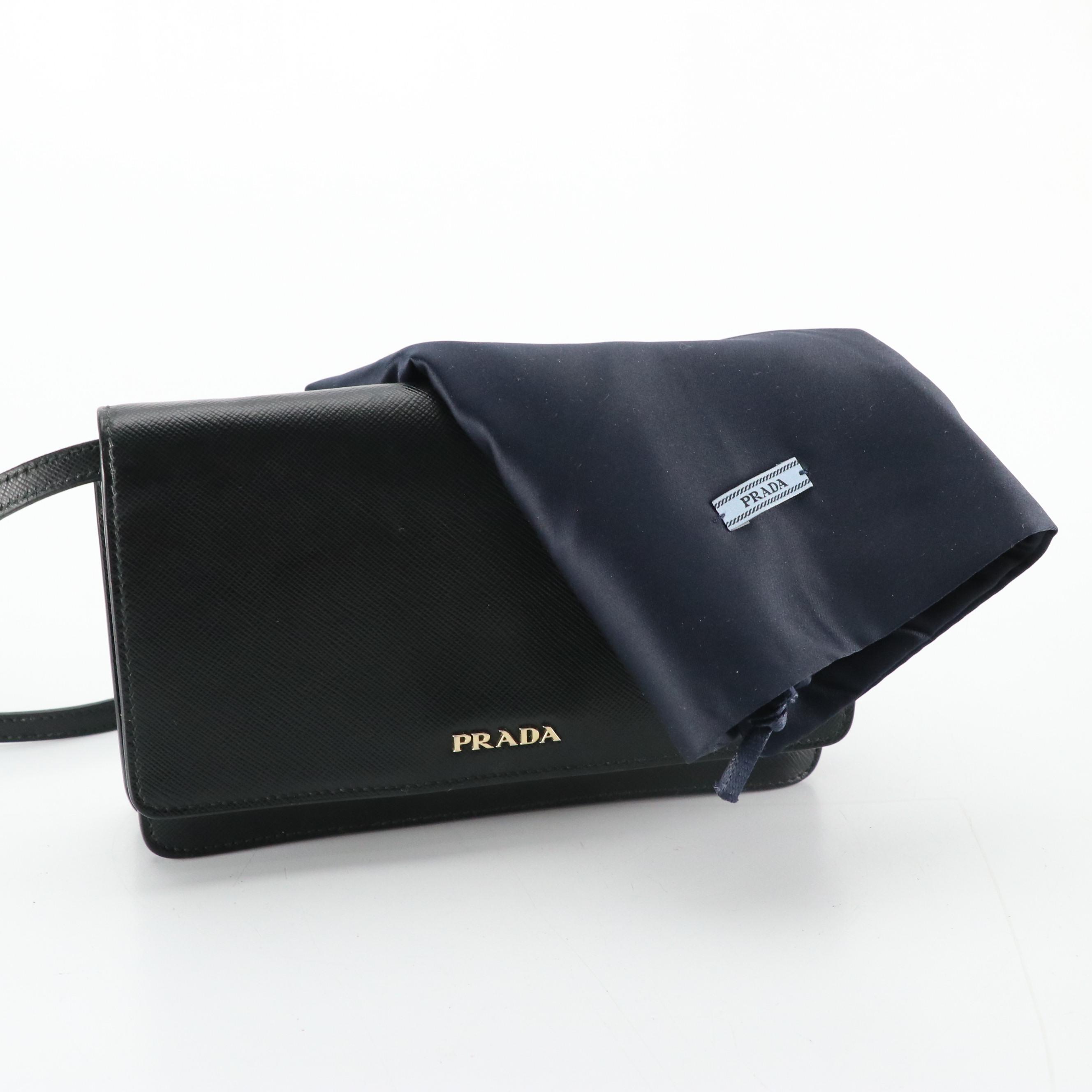 Prada Crossbody Clutch Wallet in Black Saffiano Leather