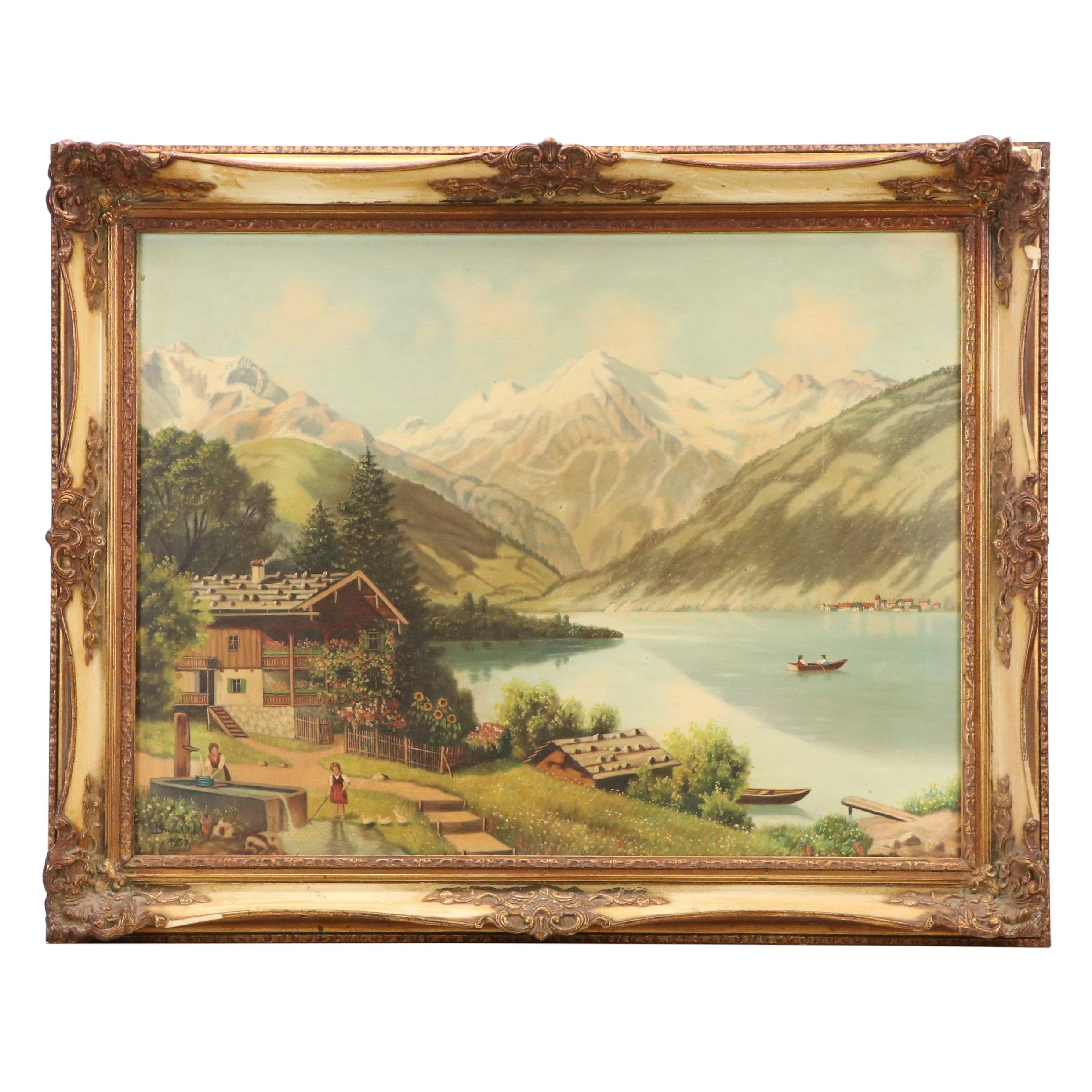 Brandivik Landscape Oil Painting of Scandinavian Mountains, 1957