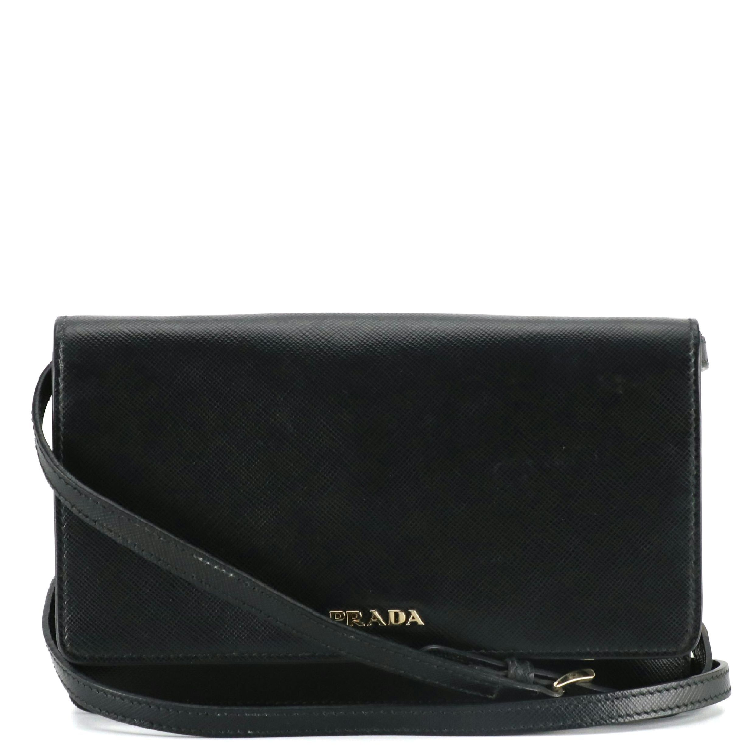 Prada Crossbody Clutch Wallet in Black Saffiano Leather