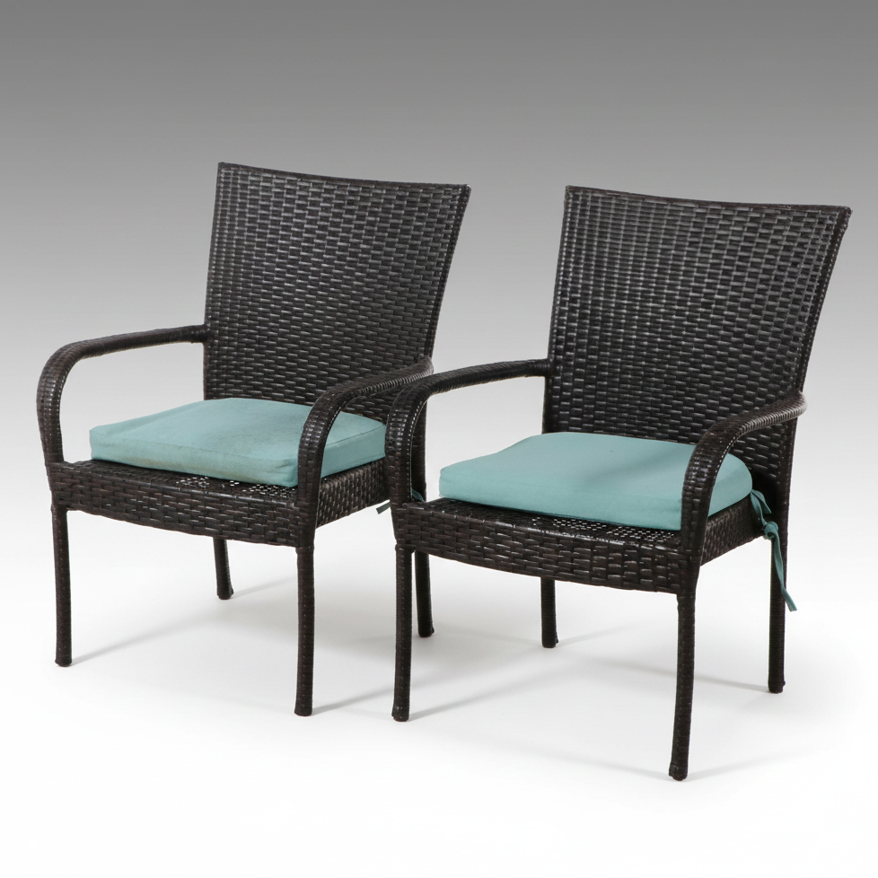 Pair of Resin Wicker Patio Armchairs