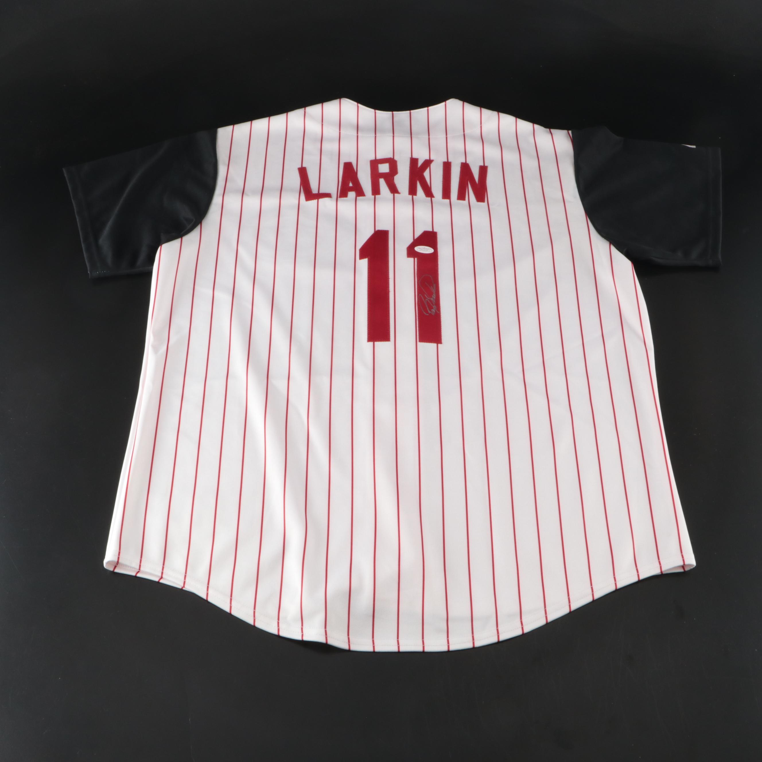 Barry Larkin Signed Cincinnati Reds Majestic Baseball Jersey, JSA