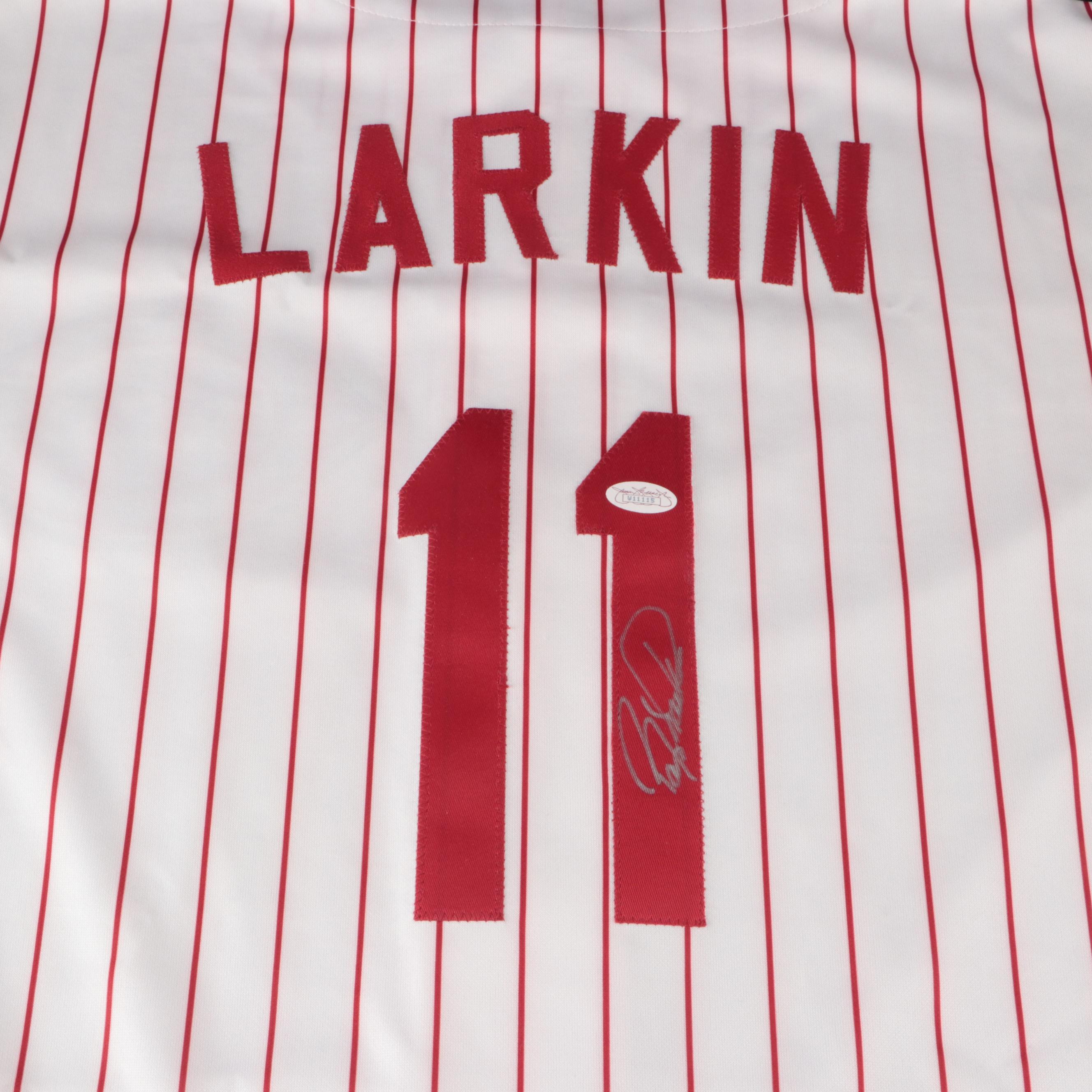 Barry Larkin Signed Cincinnati Reds Majestic Baseball Jersey, JSA