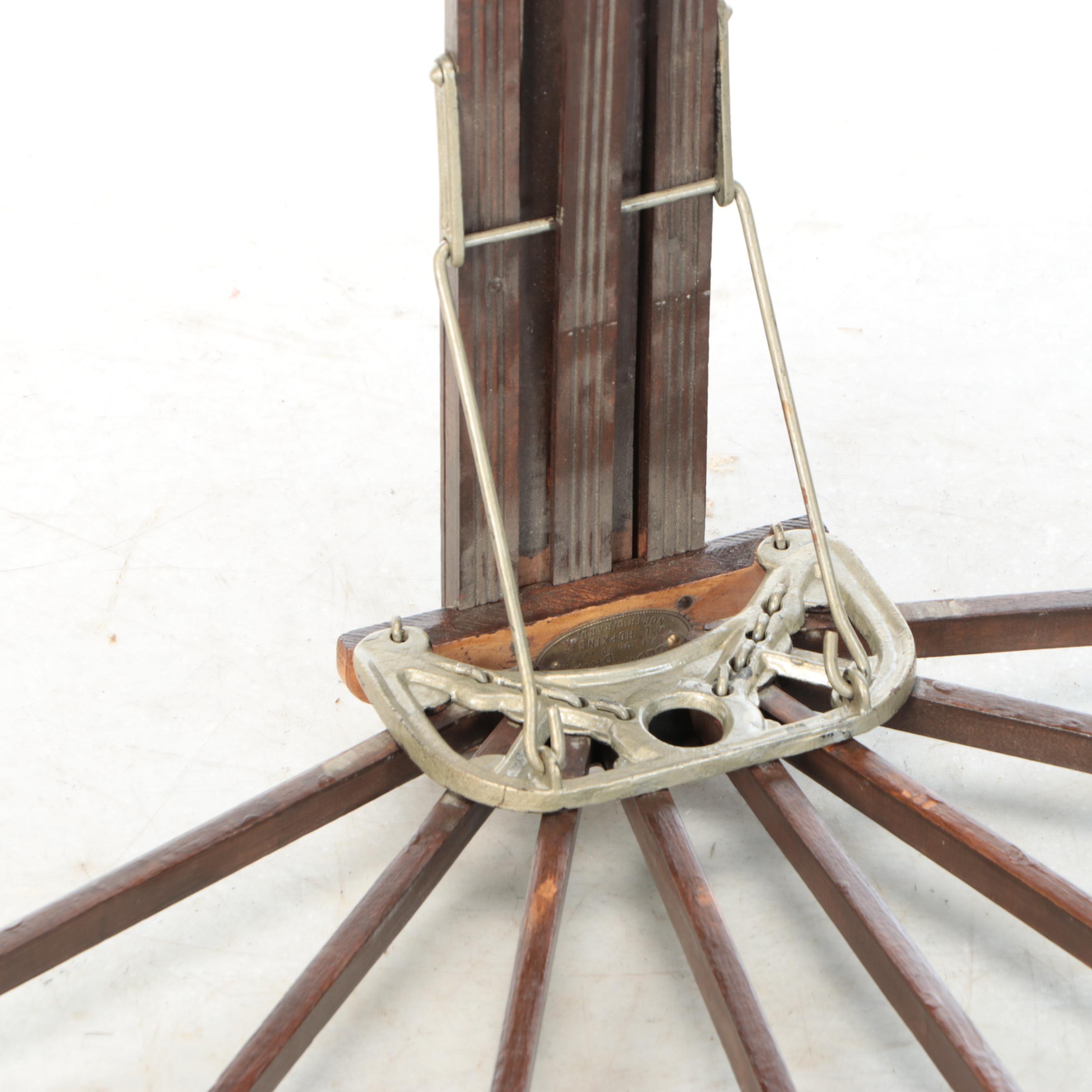 L. Hopkins Wood and Cast Iron Wall Mount Collapsible Laundry Rack, Early 20th C.