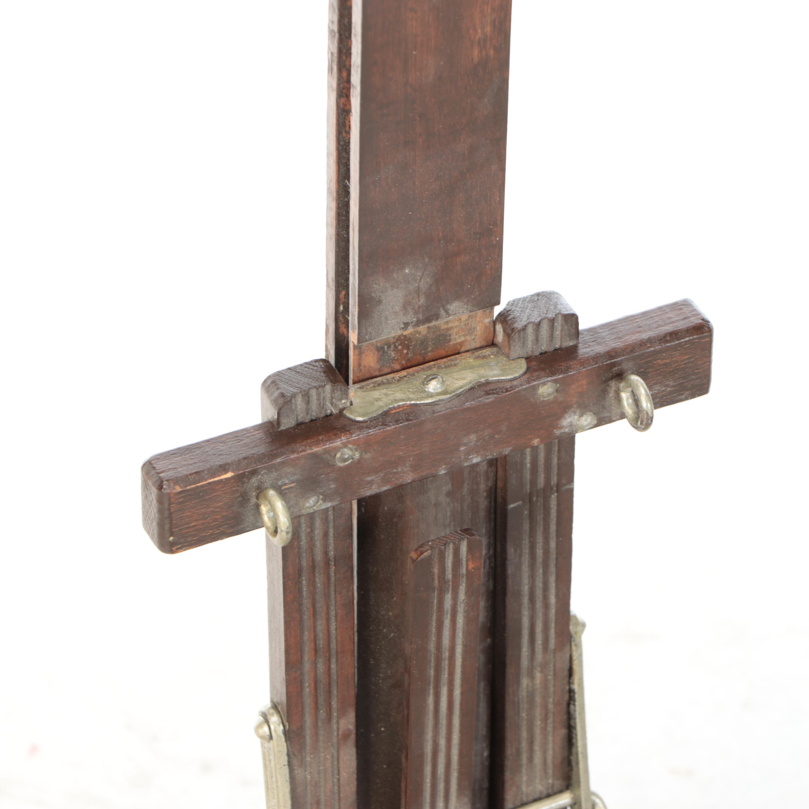 L. Hopkins Wood and Cast Iron Wall Mount Collapsible Laundry Rack, Early 20th C.