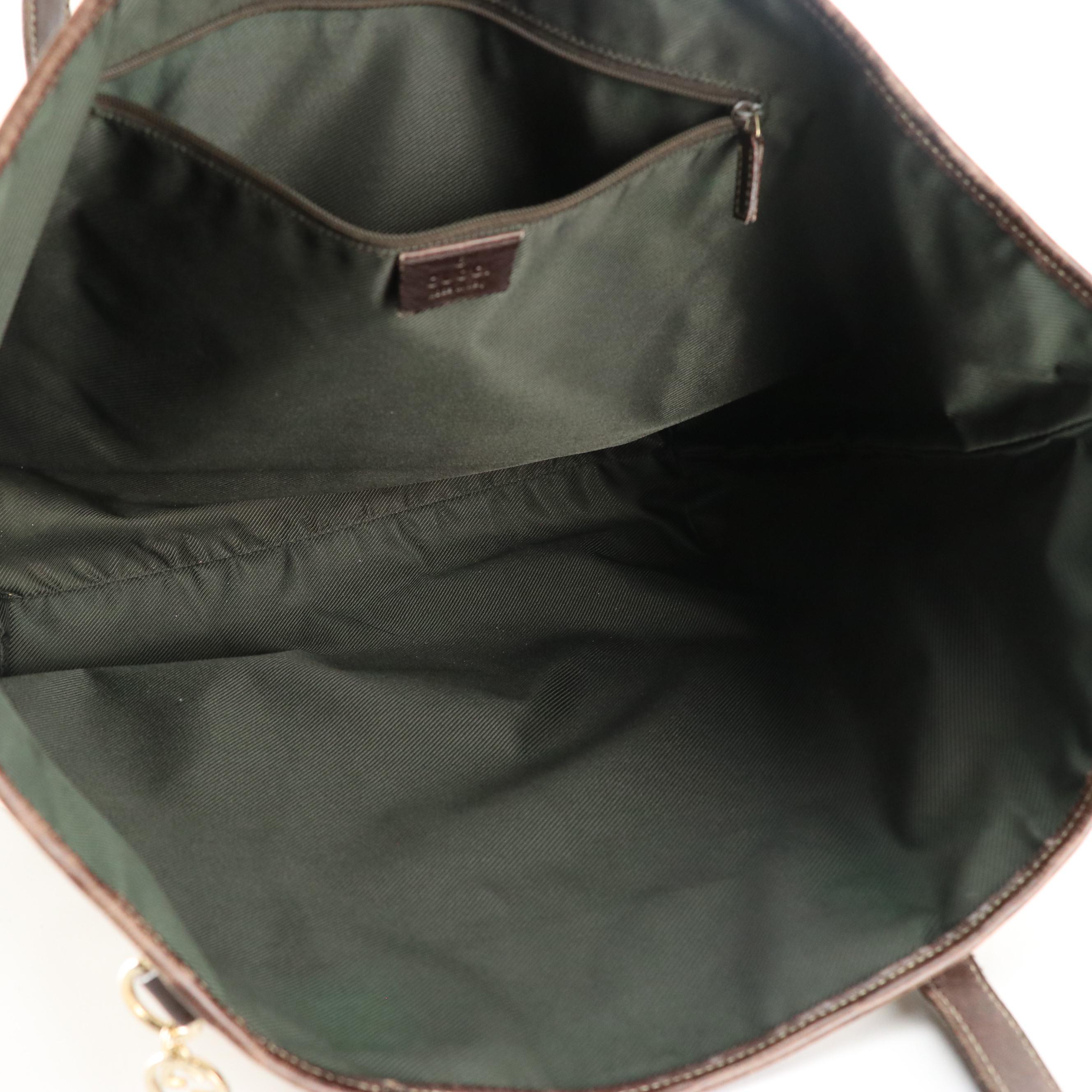 Gucci Bamboo Horsebit Printed Canvas Tote Bag with Brown Calfskin Leather Trim