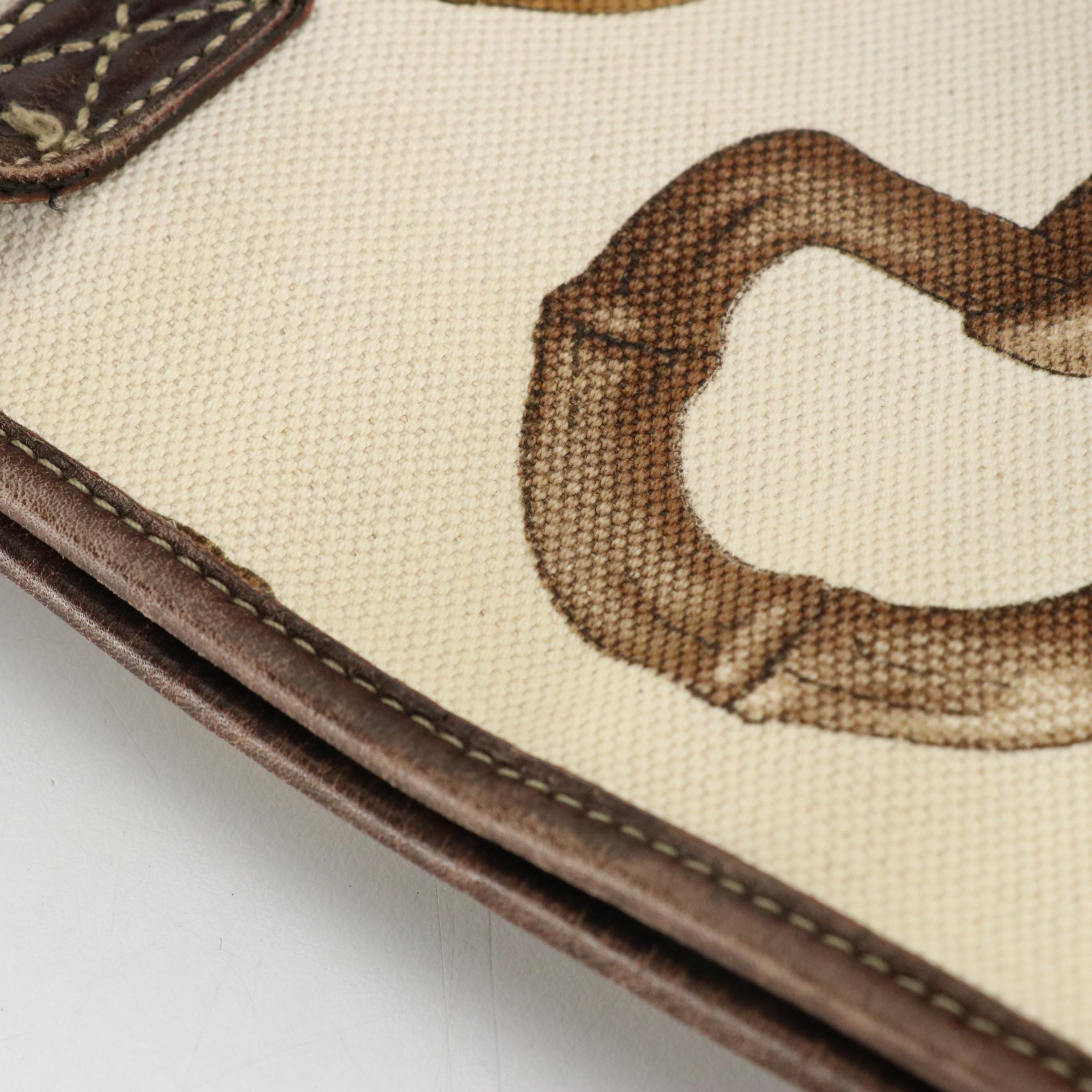 Gucci Bamboo Horsebit Printed Canvas Tote Bag with Brown Calfskin Leather Trim
