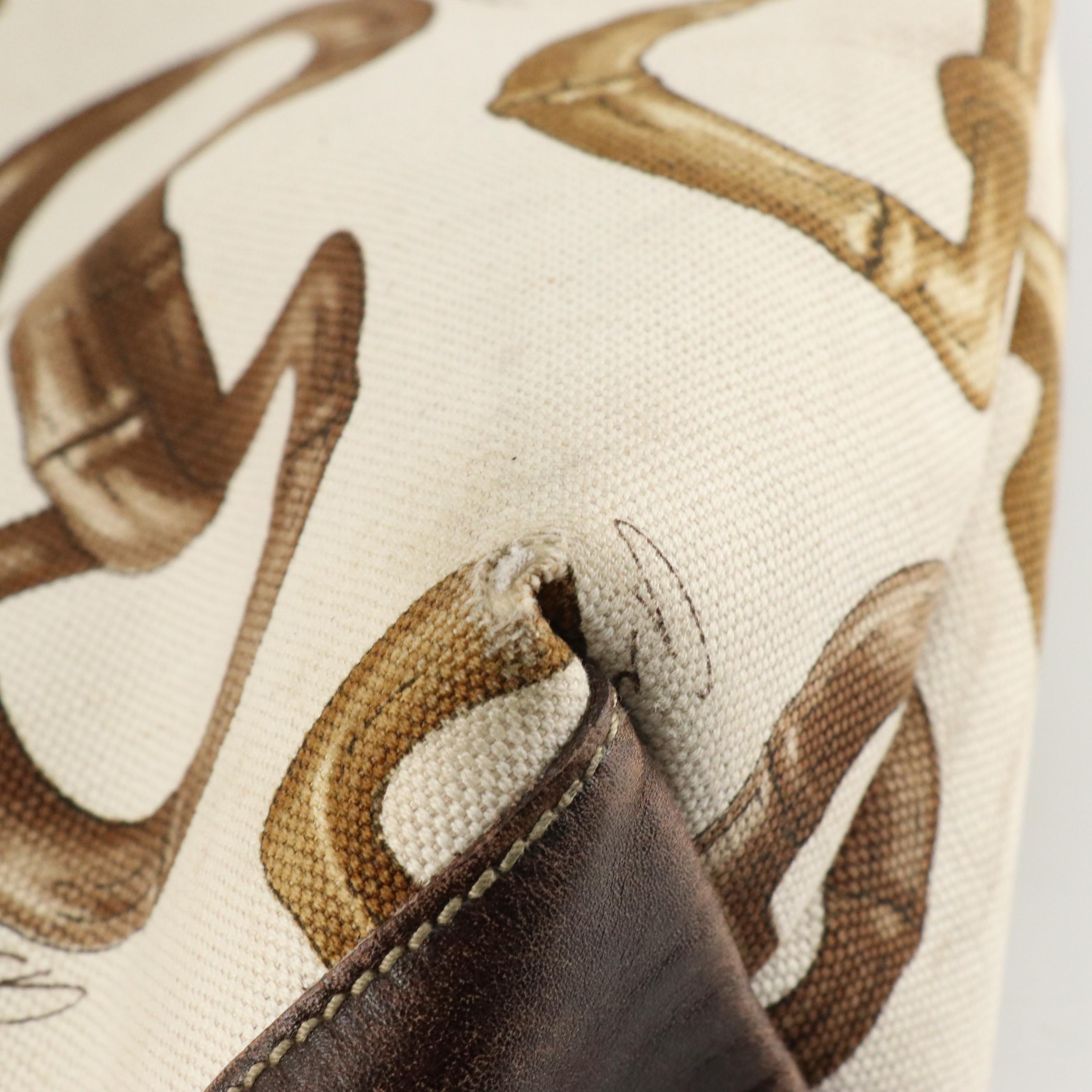 Gucci Bamboo Horsebit Printed Canvas Tote Bag with Brown Calfskin Leather Trim