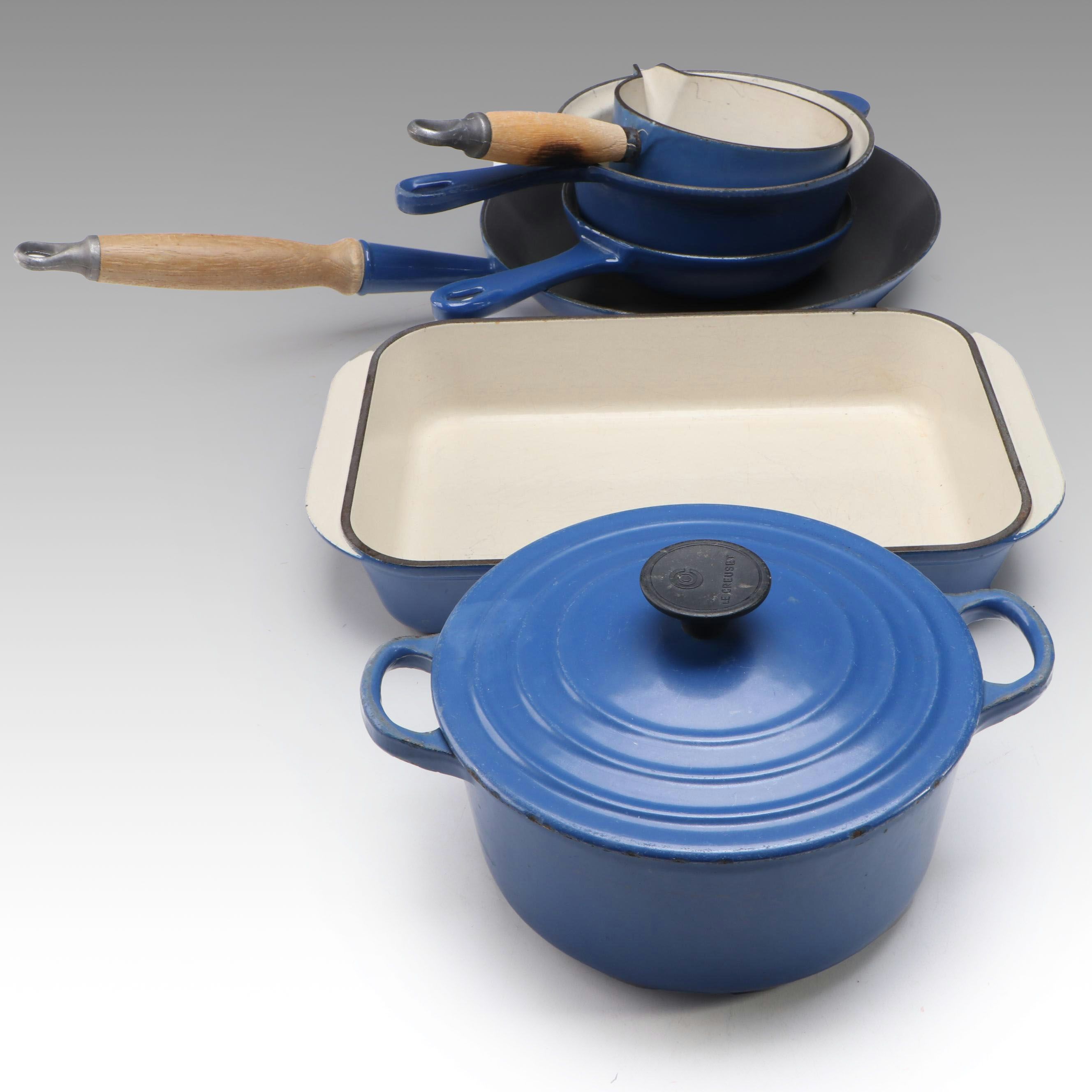 Le Creuset Blue Enamel Cast Iron Pots and Pans with Dutch Oven and Casserole