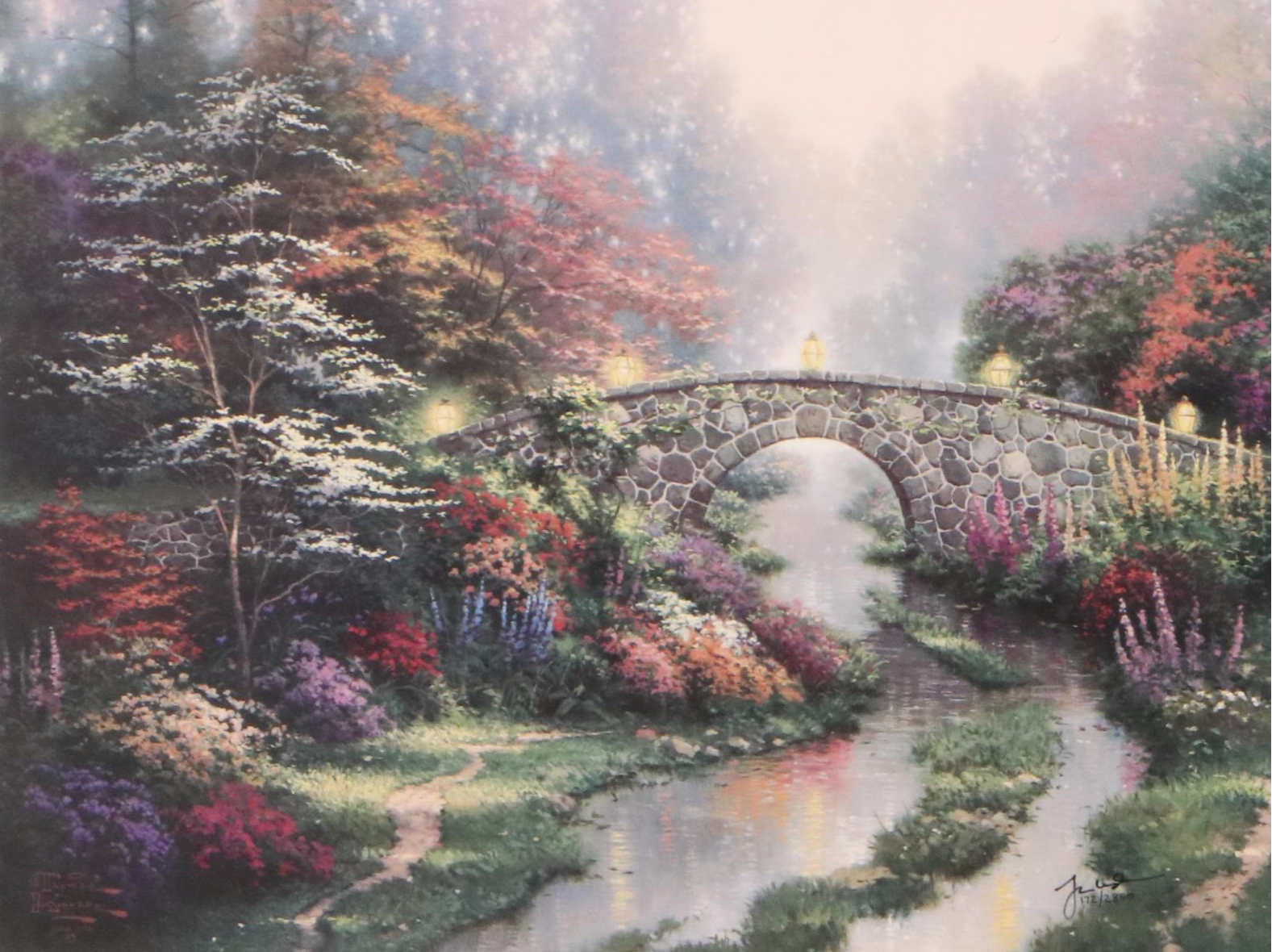 Thomas Kinkade Offset Lithograph "Hillwater Bridge: Sweetwater Gardens I"