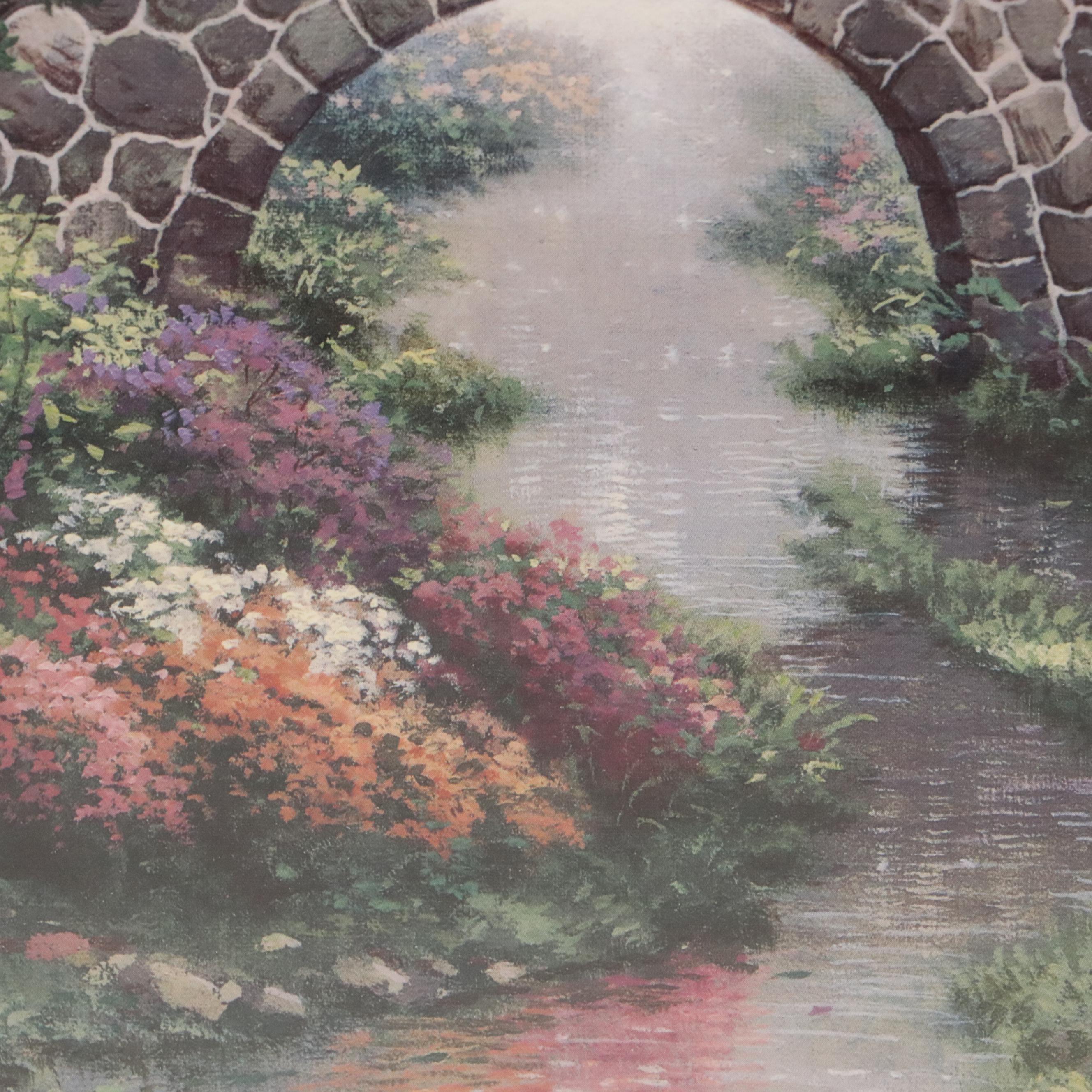 Thomas Kinkade Offset Lithograph "Hillwater Bridge: Sweetwater Gardens I"