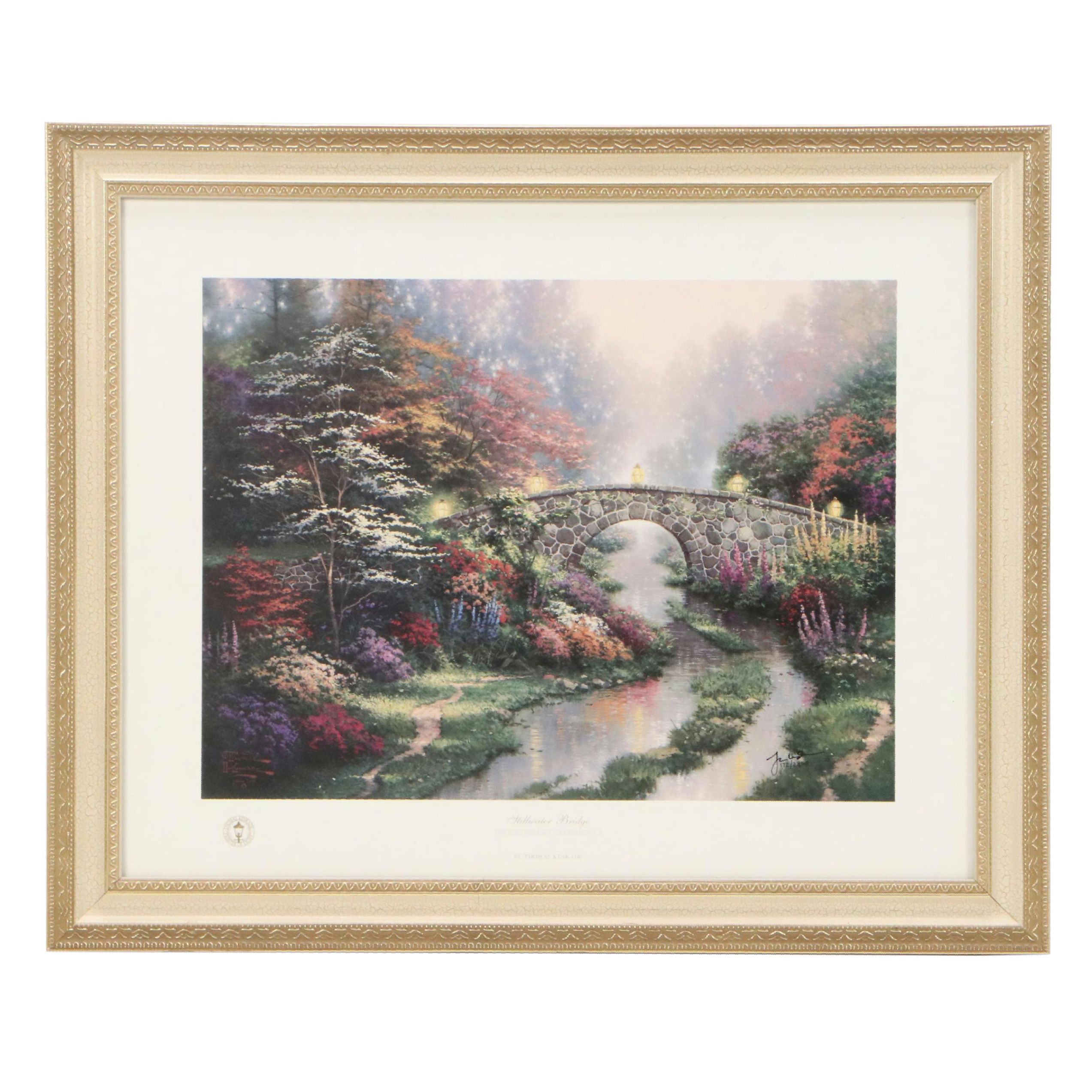 Thomas Kinkade Offset Lithograph "Hillwater Bridge: Sweetwater Gardens I"