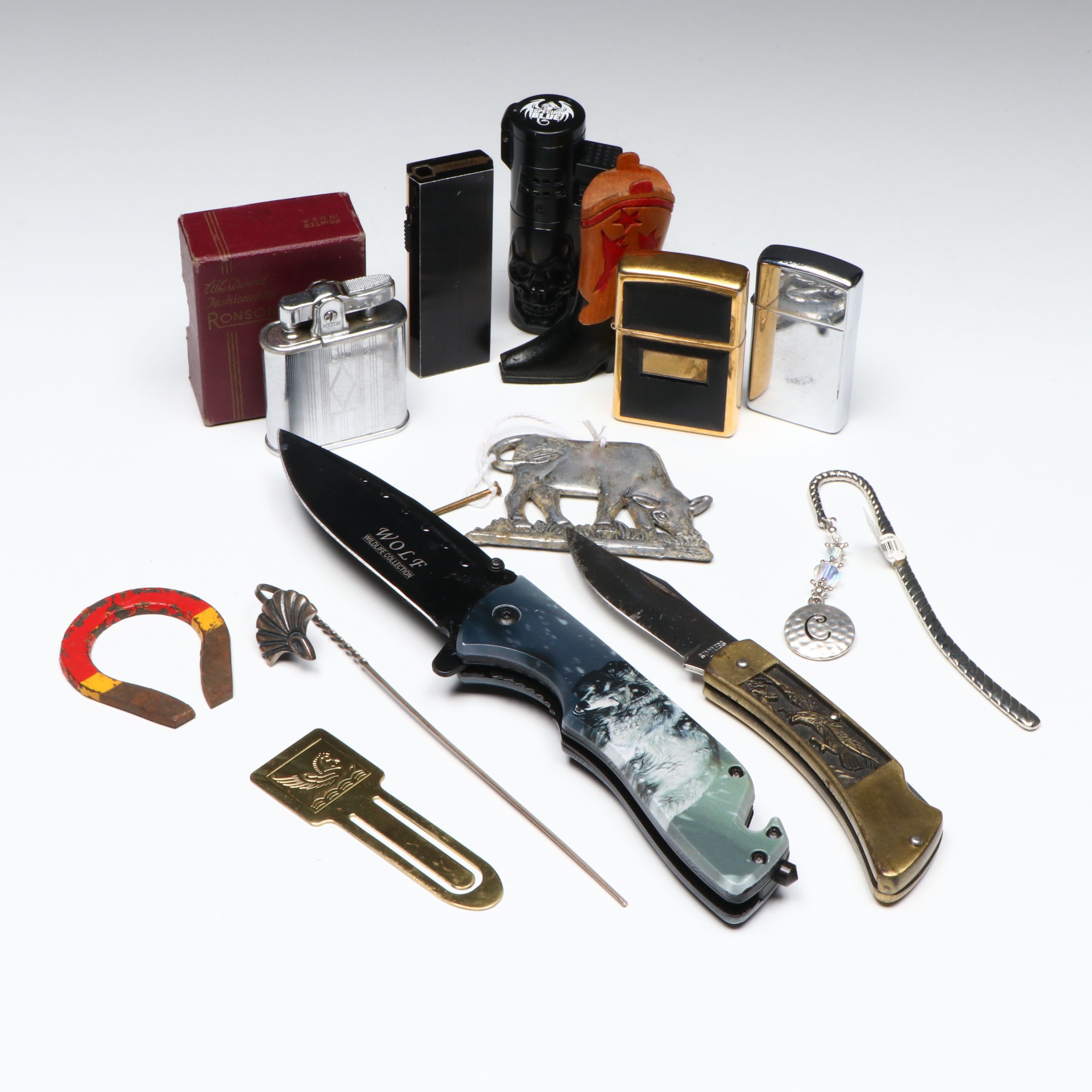 Ronson "Whirlwind" and Other Zippo Lighters with Pocket Knives and More Décor