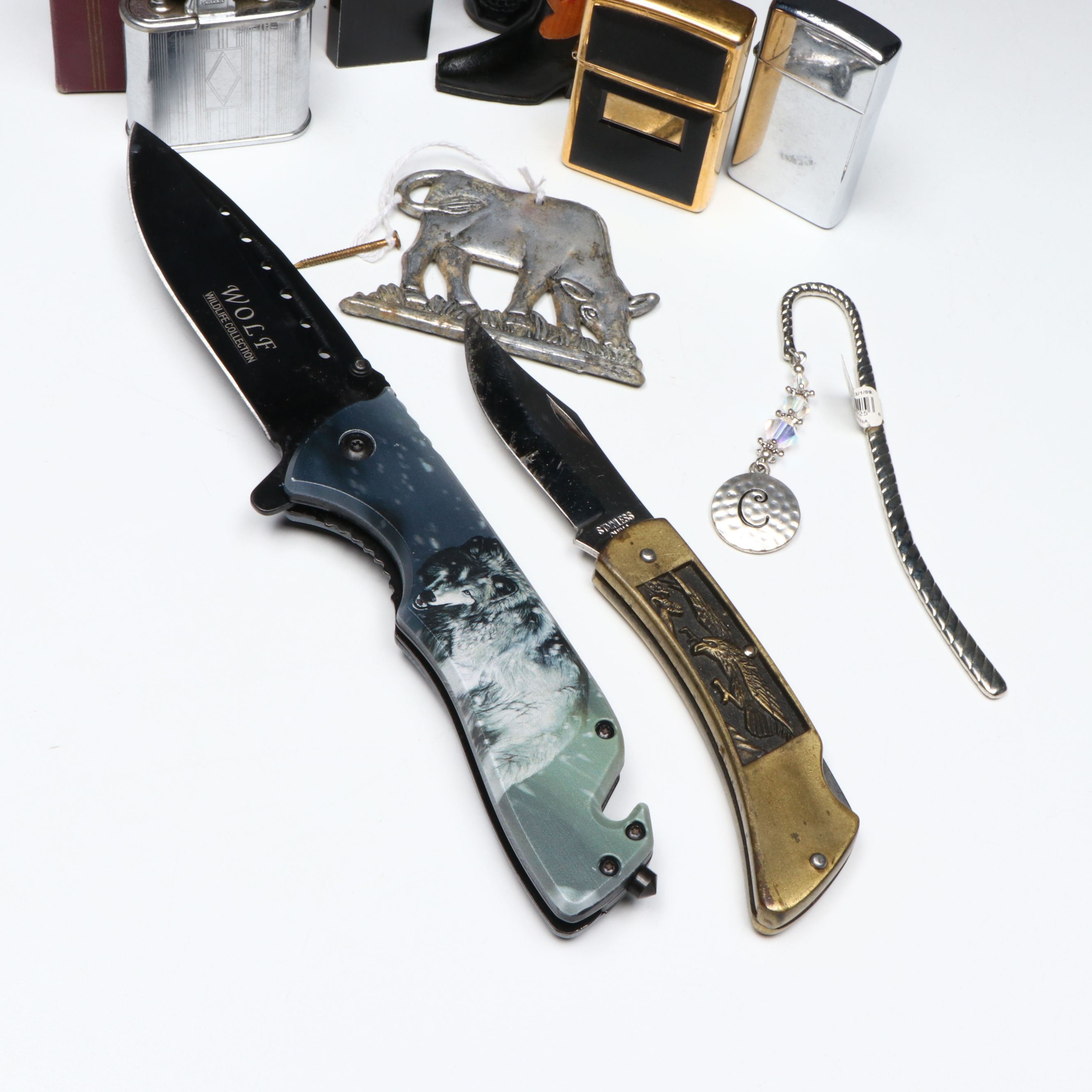 Ronson "Whirlwind" and Other Zippo Lighters with Pocket Knives and More Décor