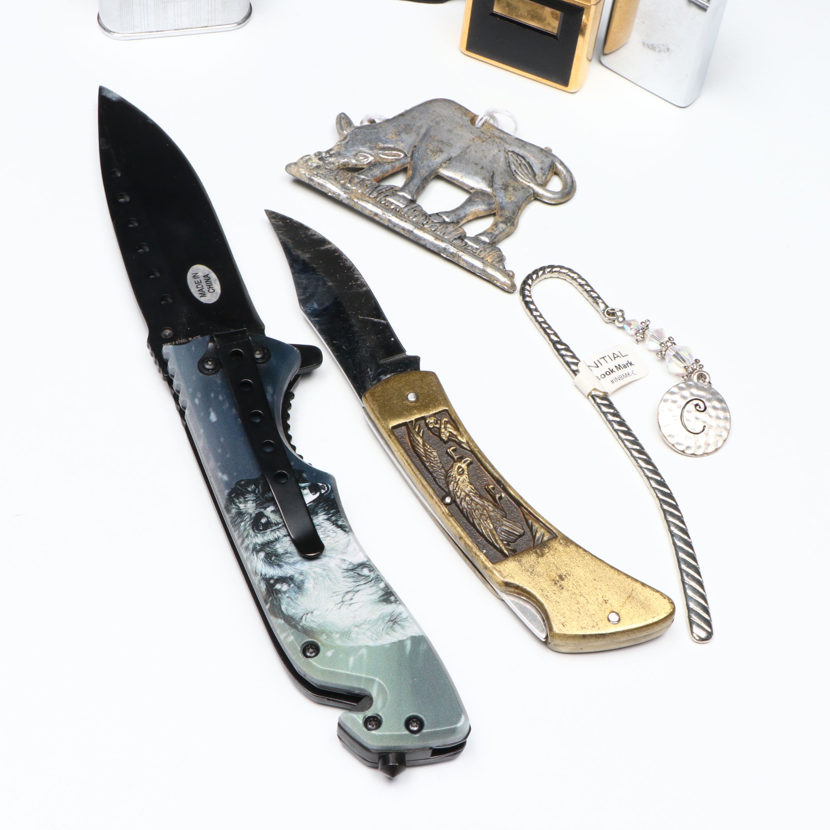 Ronson "Whirlwind" and Other Zippo Lighters with Pocket Knives and More Décor