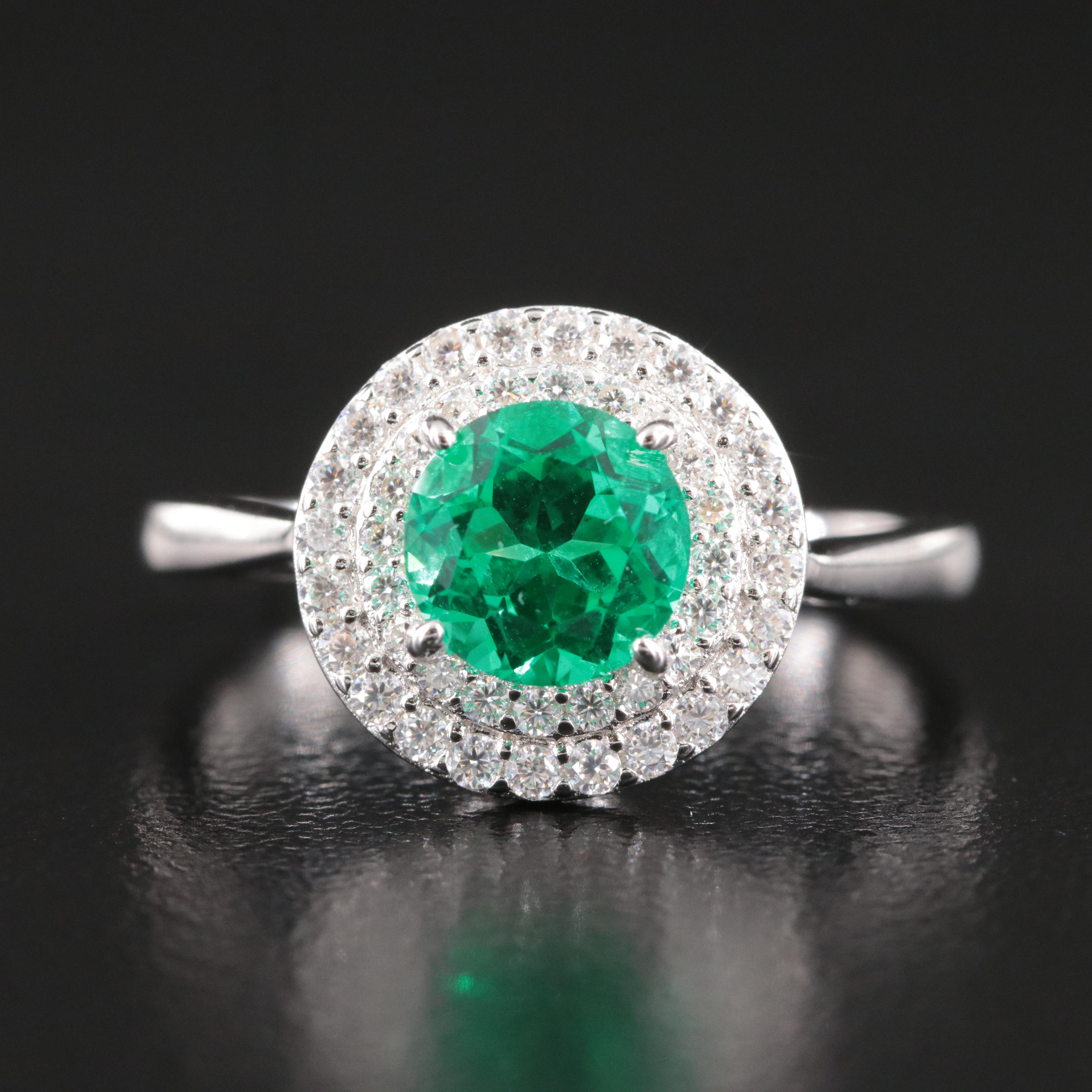 Sterling Emerald and Moissanite Ring