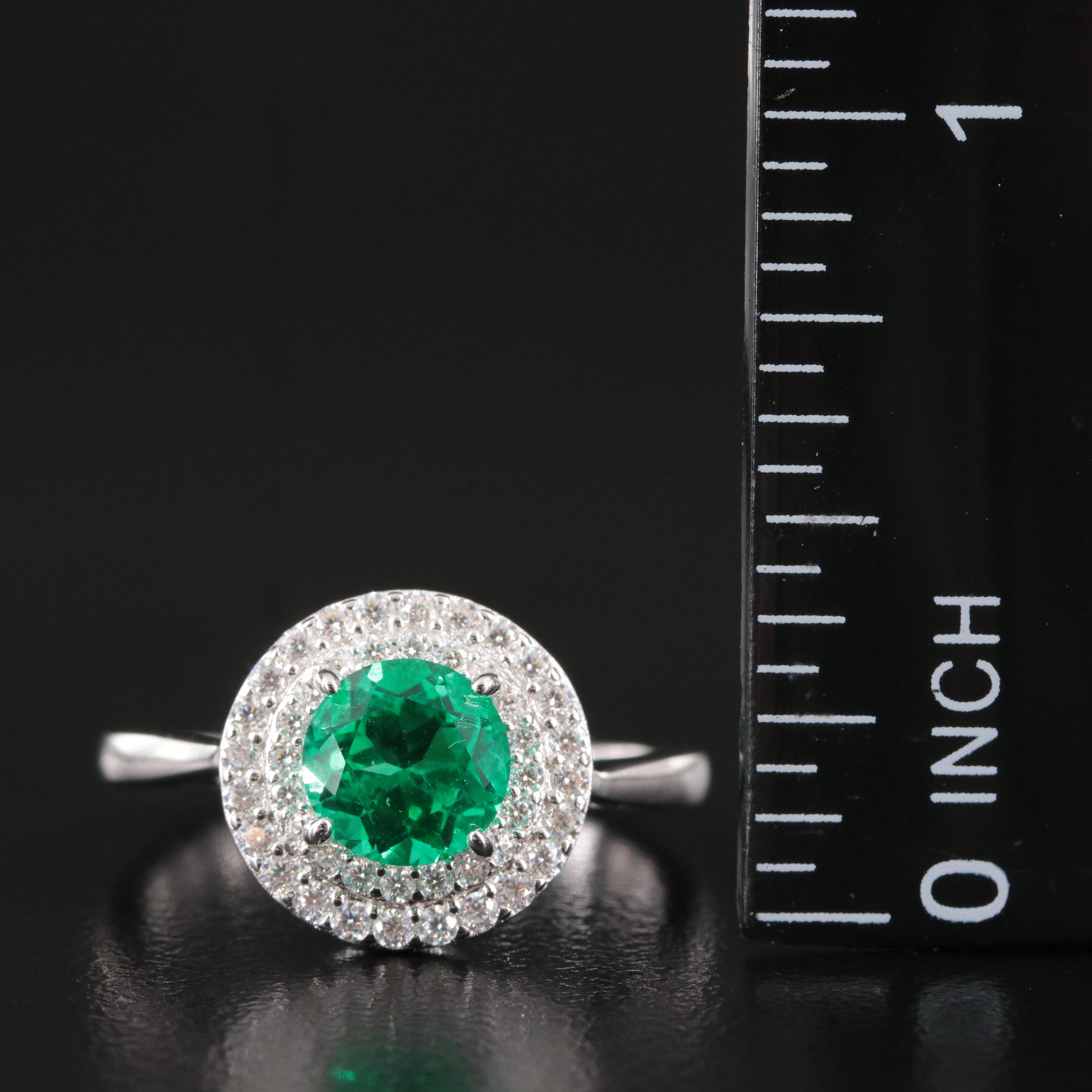 Sterling Emerald and Moissanite Ring
