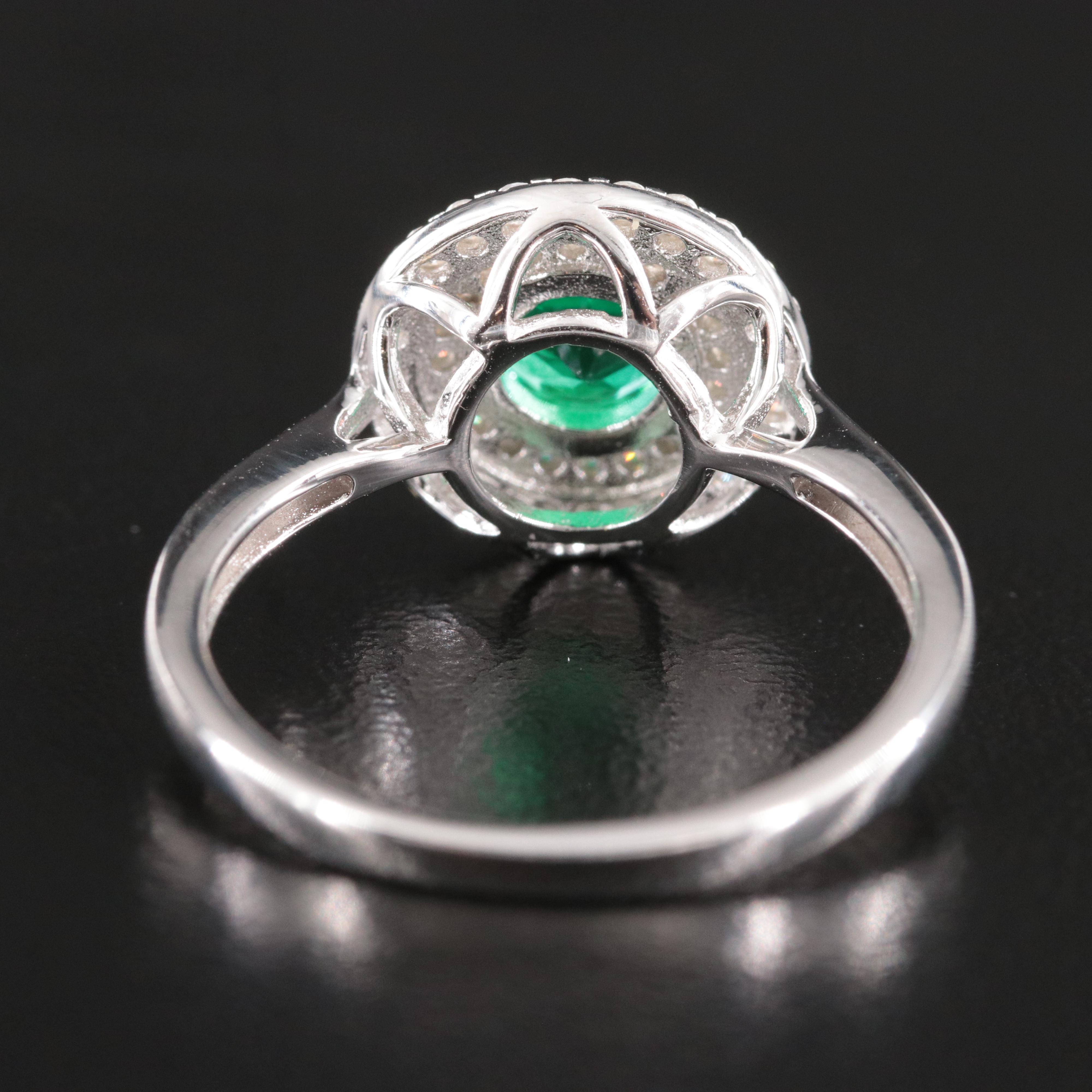 Sterling Emerald and Moissanite Ring