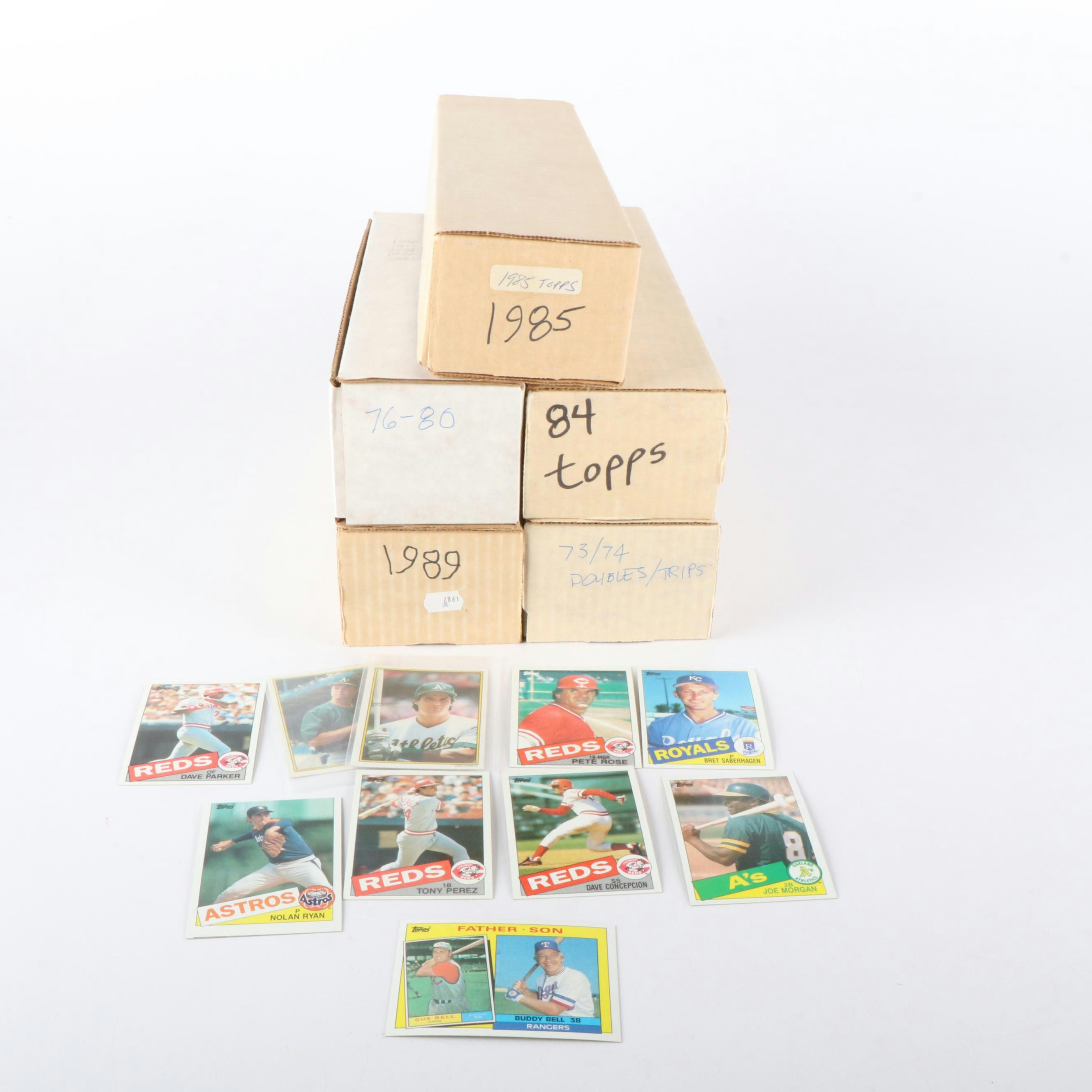 Five Boxes of Topps Baseball Cards, 1973 to 1989