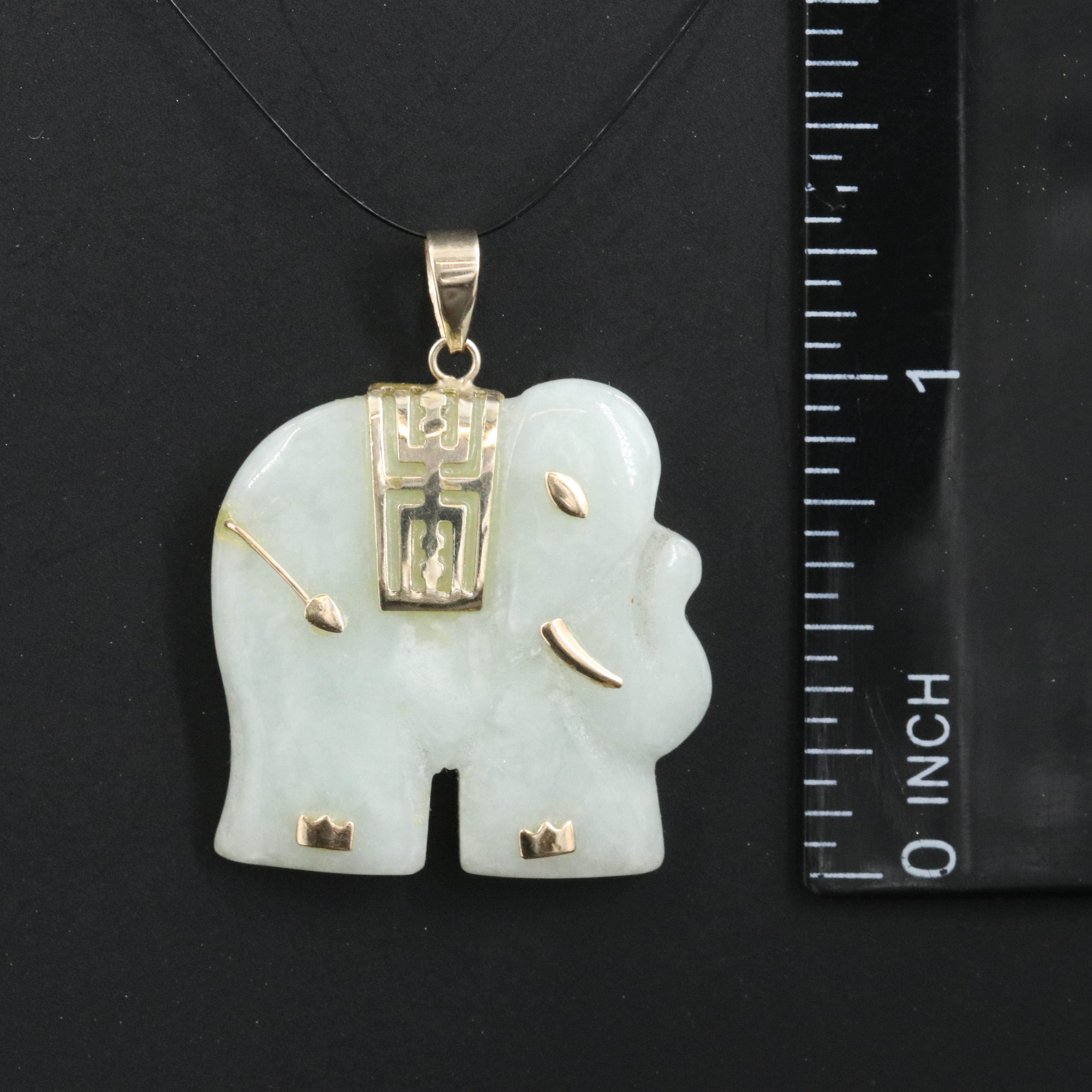 10K Jadeite Carved Elephant Pendant