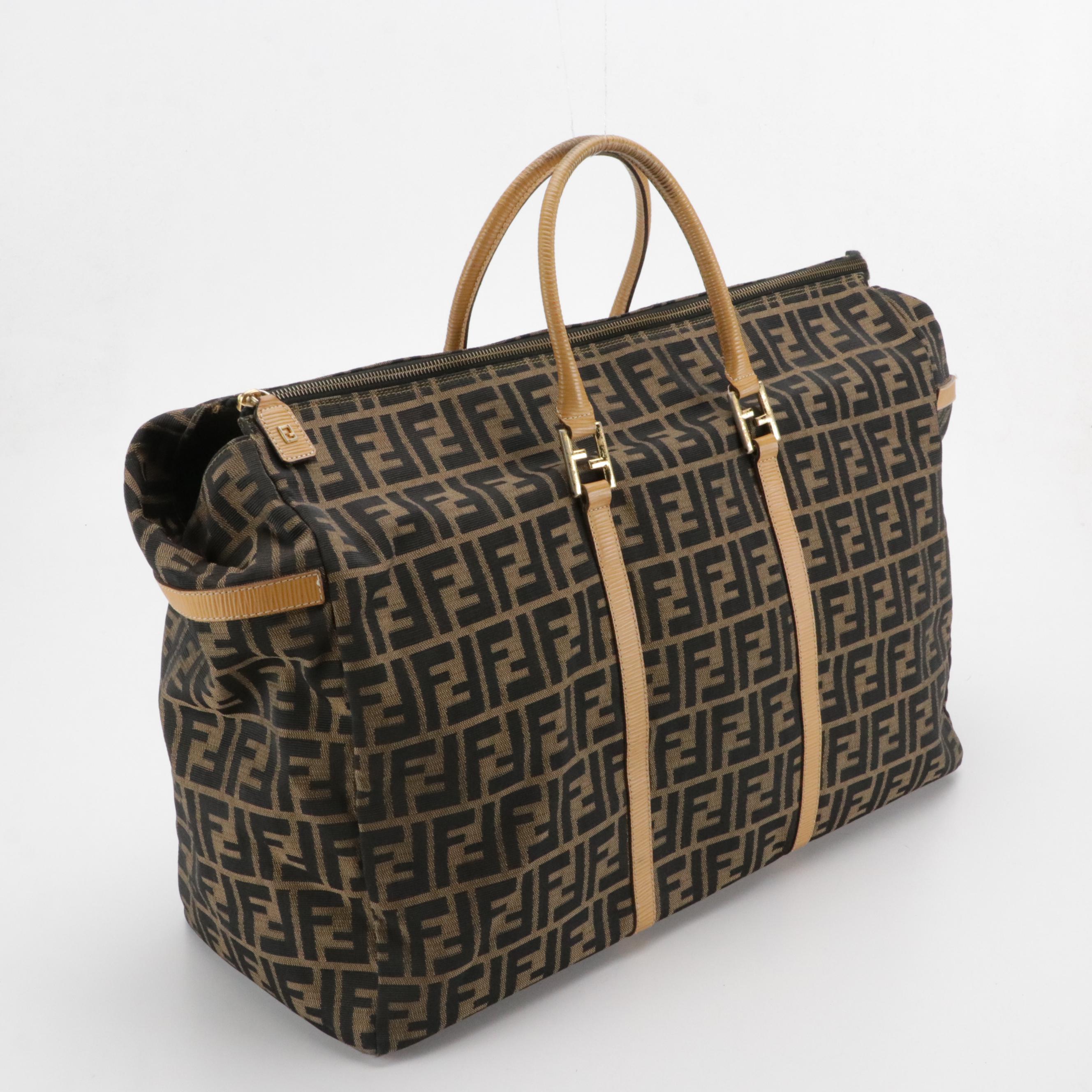 Fendi Vintage Travel Bag in Zucca Jacquard Canvas and Textured Leather Trim