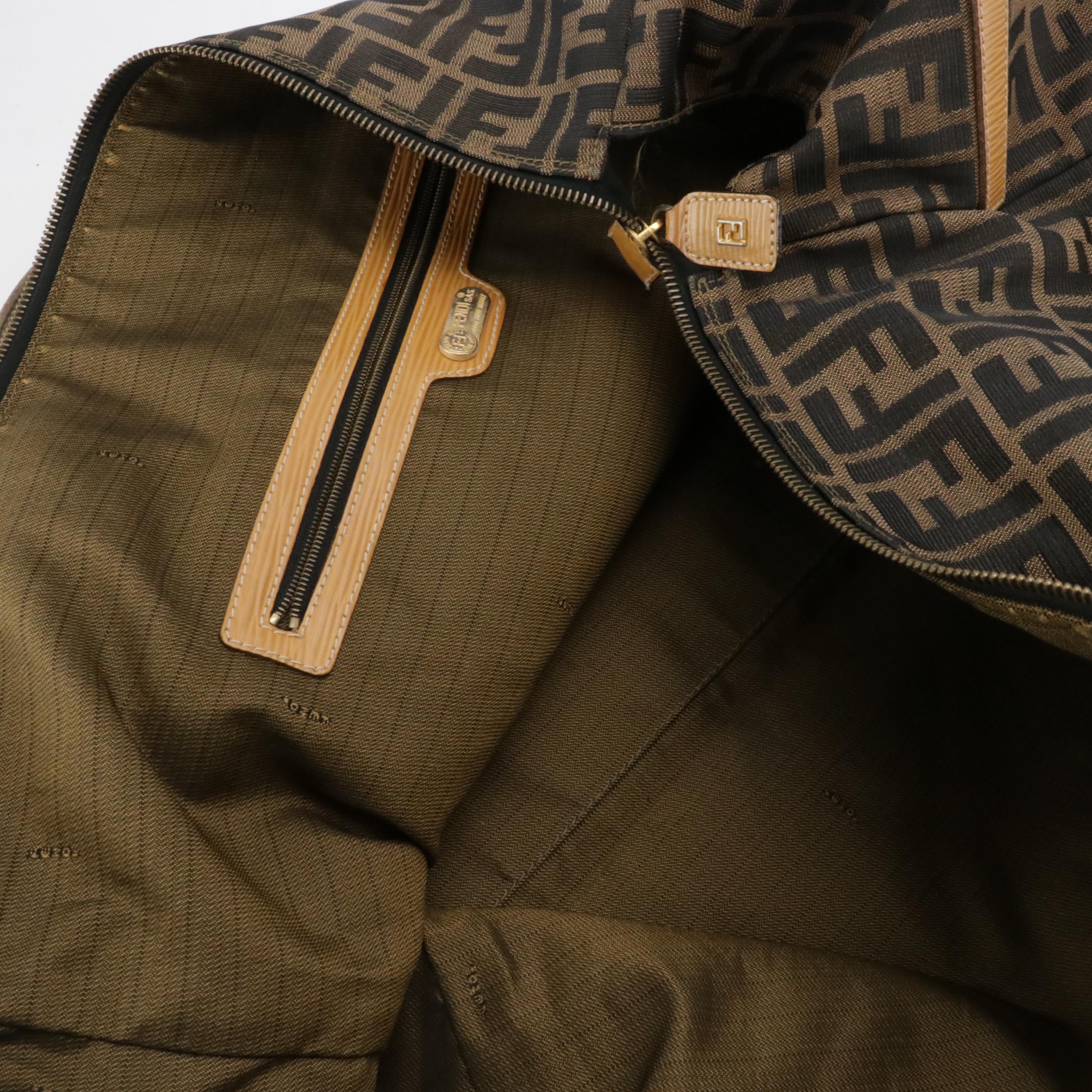 Fendi Vintage Travel Bag in Zucca Jacquard Canvas and Textured Leather Trim