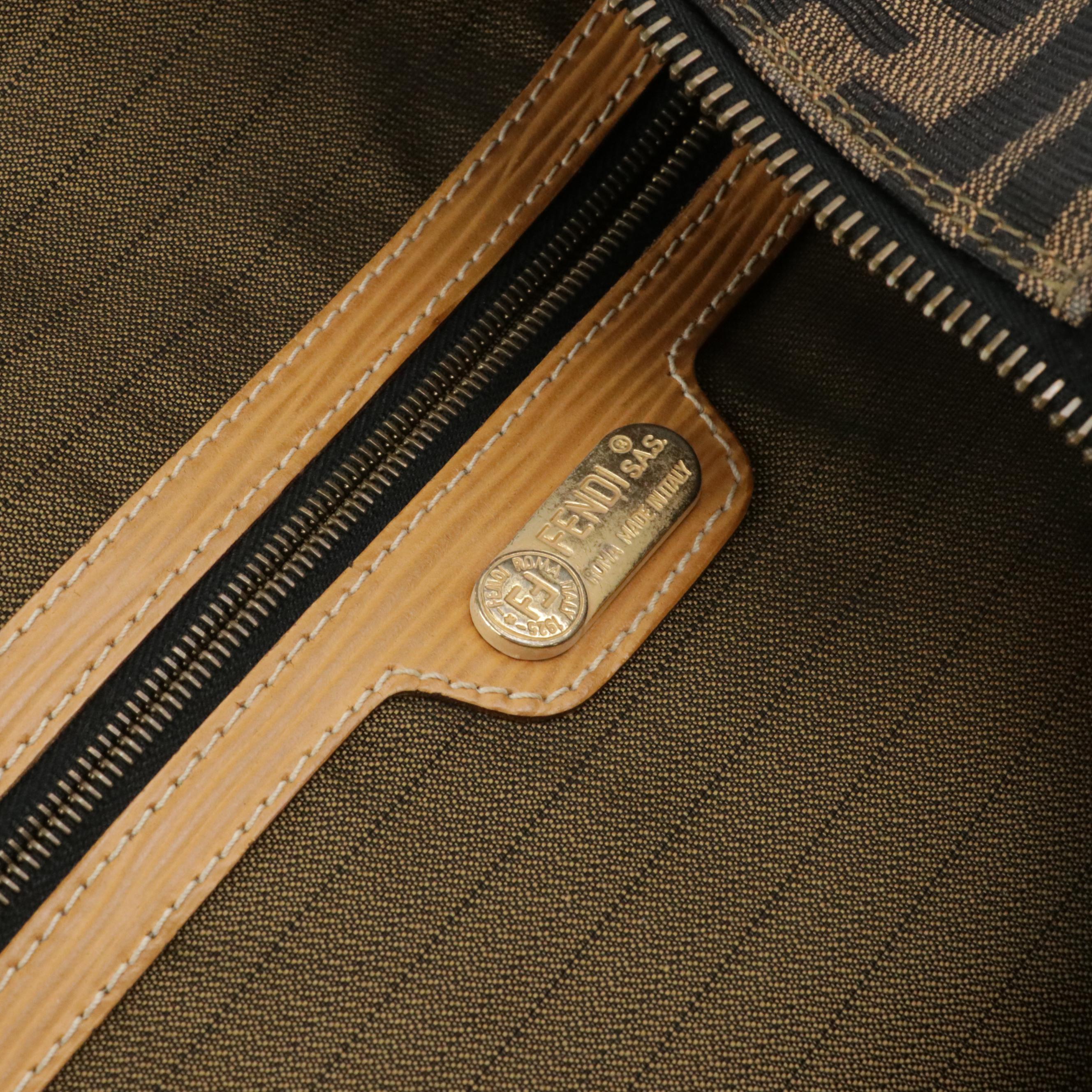 Fendi Vintage Travel Bag in Zucca Jacquard Canvas and Textured Leather Trim