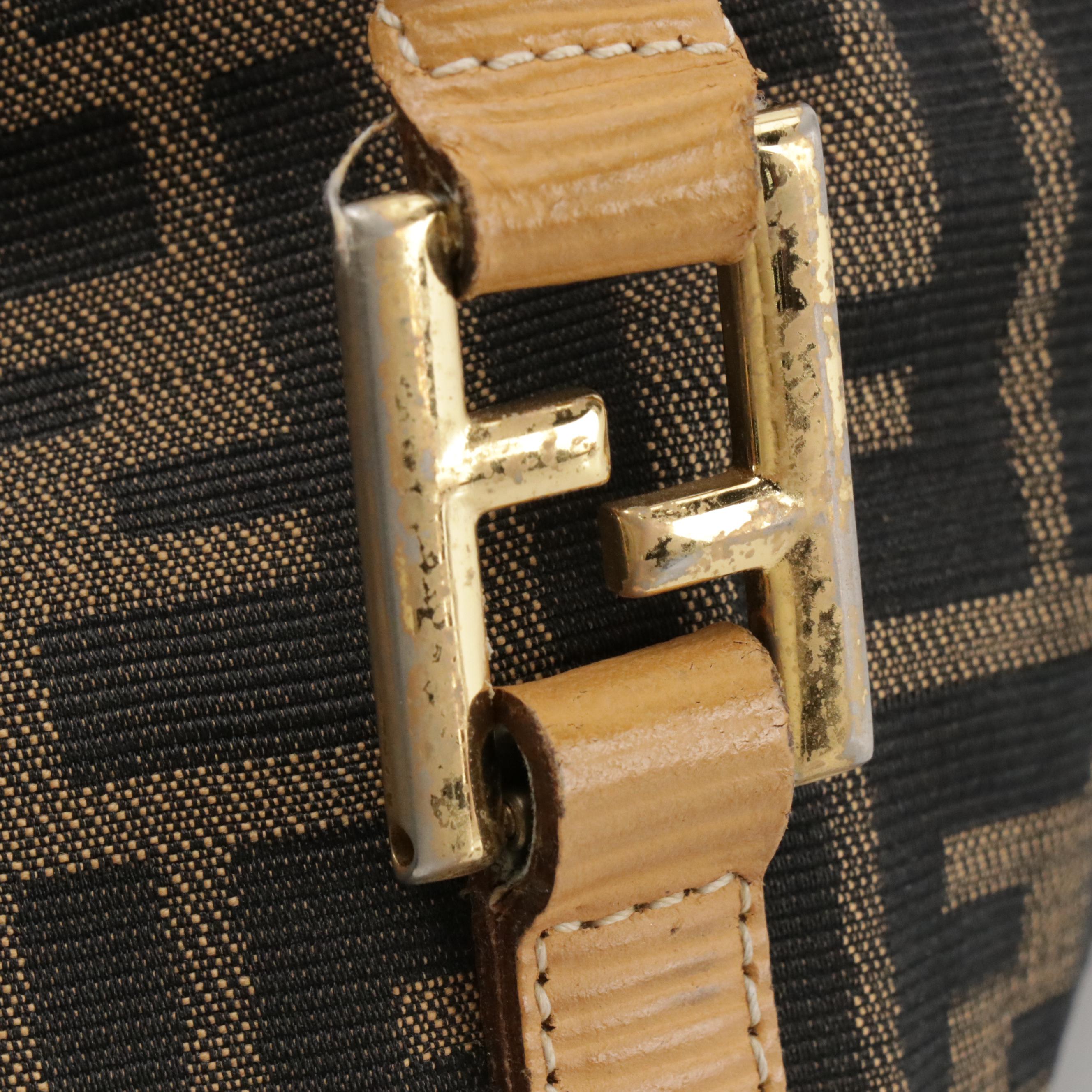 Fendi Vintage Travel Bag in Zucca Jacquard Canvas and Textured Leather Trim