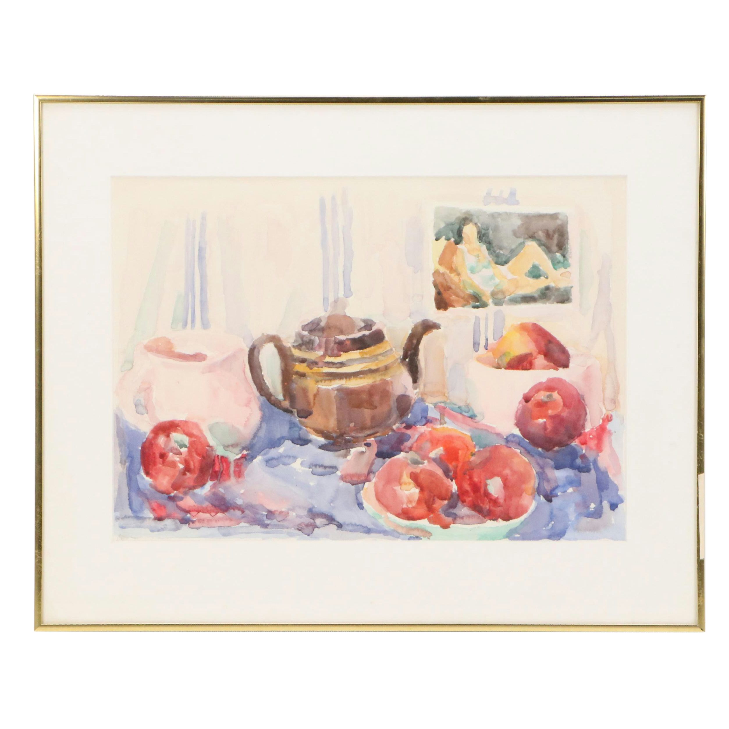 Still Life Watercolor Painting of Table Setting