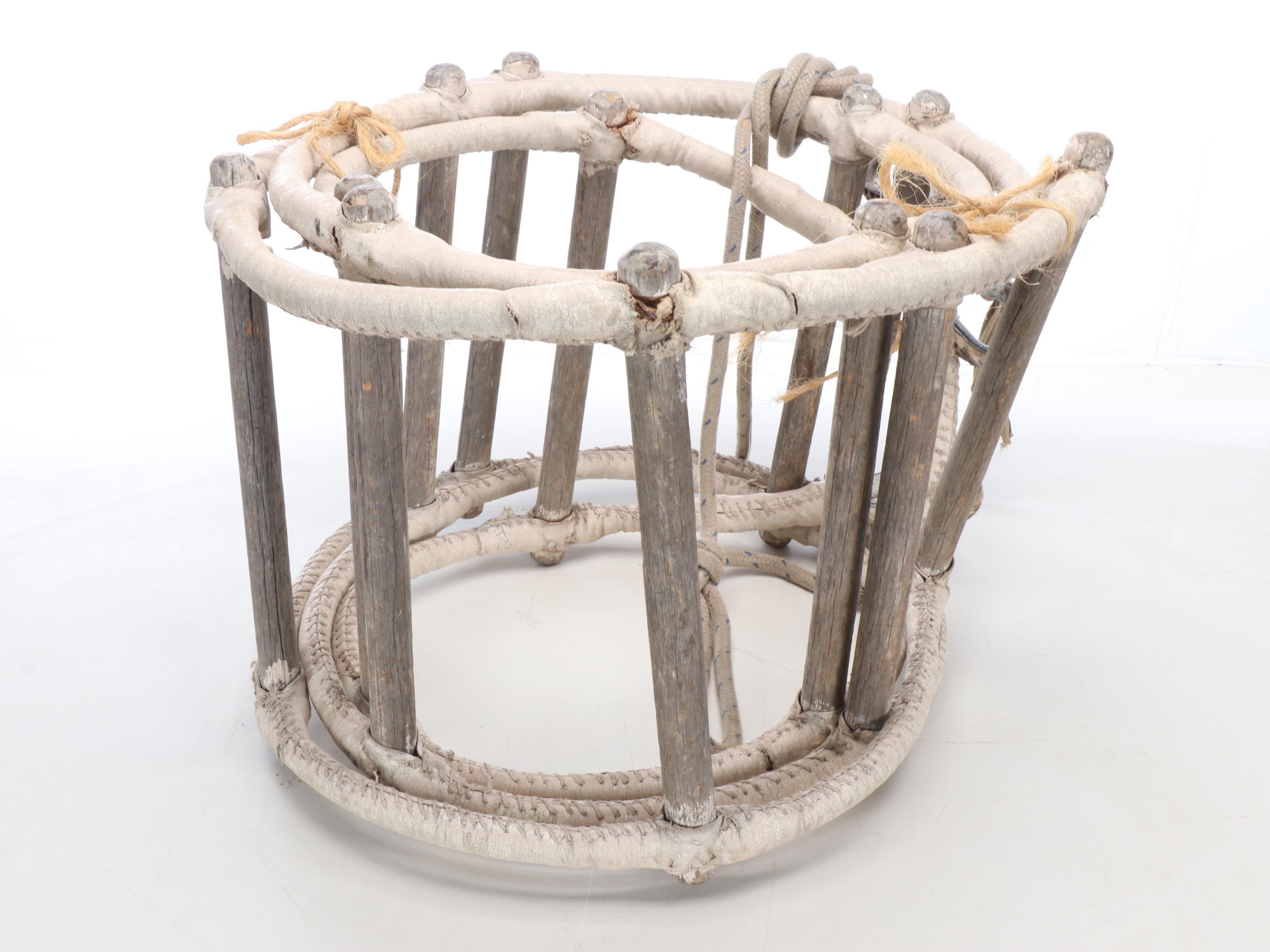 Primitive Style Plant Holder with Red Metal Lanterns