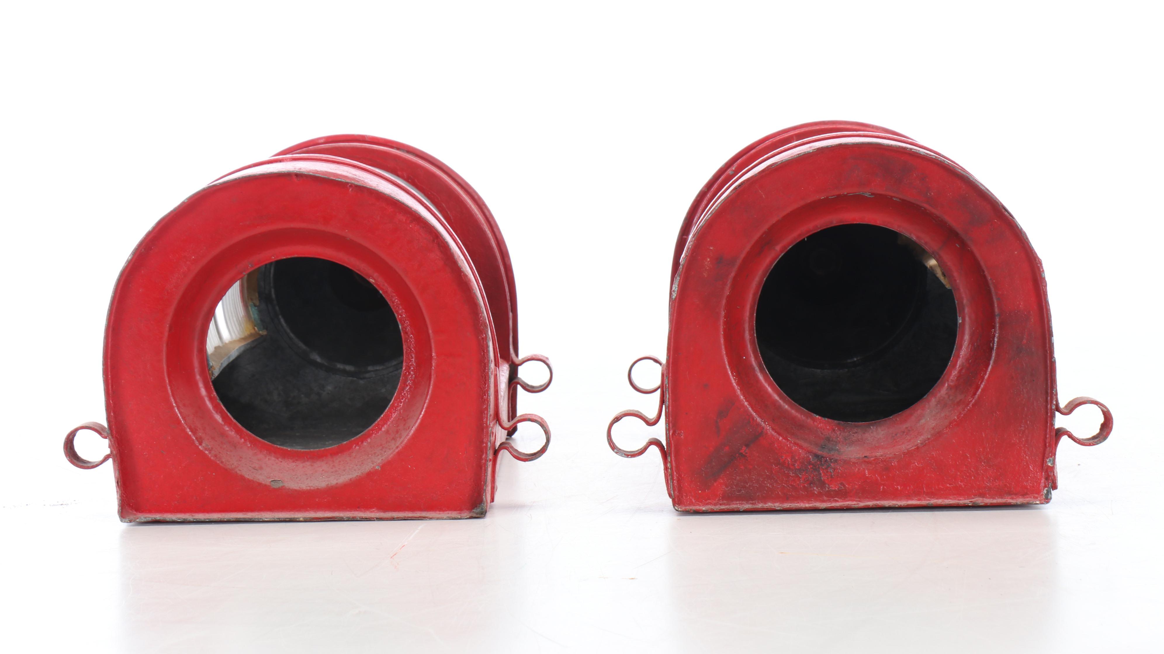 Primitive Style Plant Holder with Red Metal Lanterns