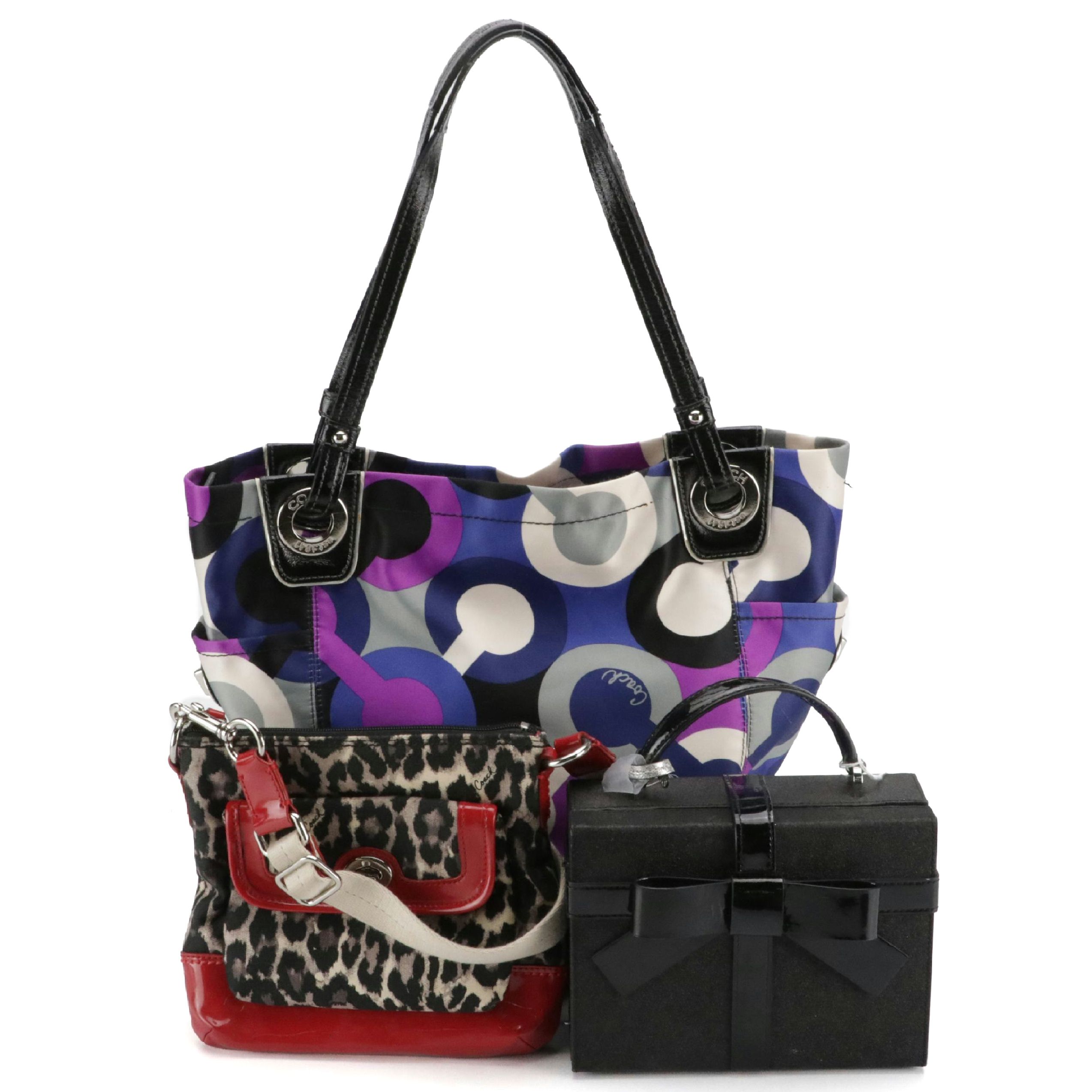 Kate Spade Wrapping Party Gift Box Bag, Coach Alex Purple OP Art Tote, Crossbody