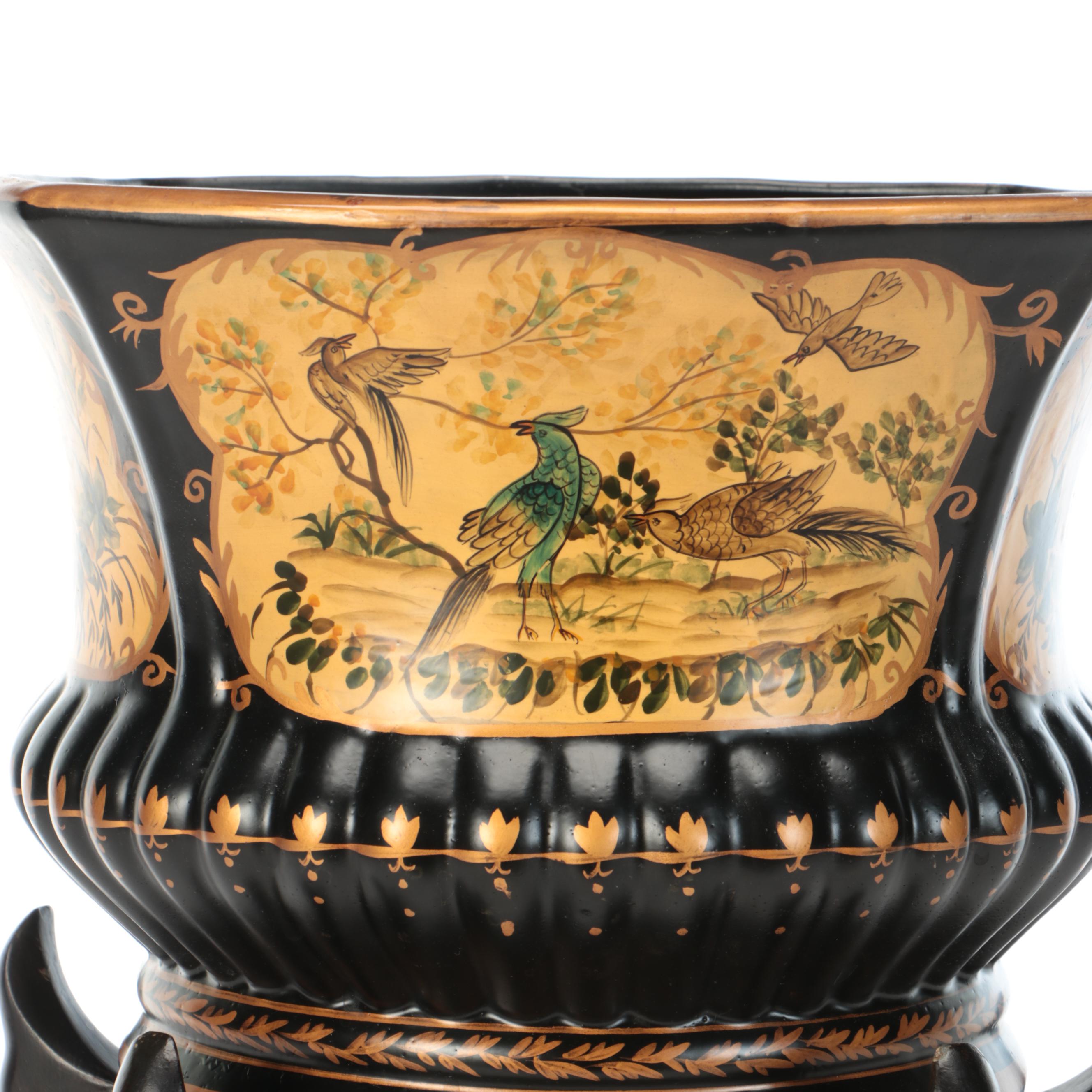 Chinese Glazed Ceramic Planter on Carved Wood Stand