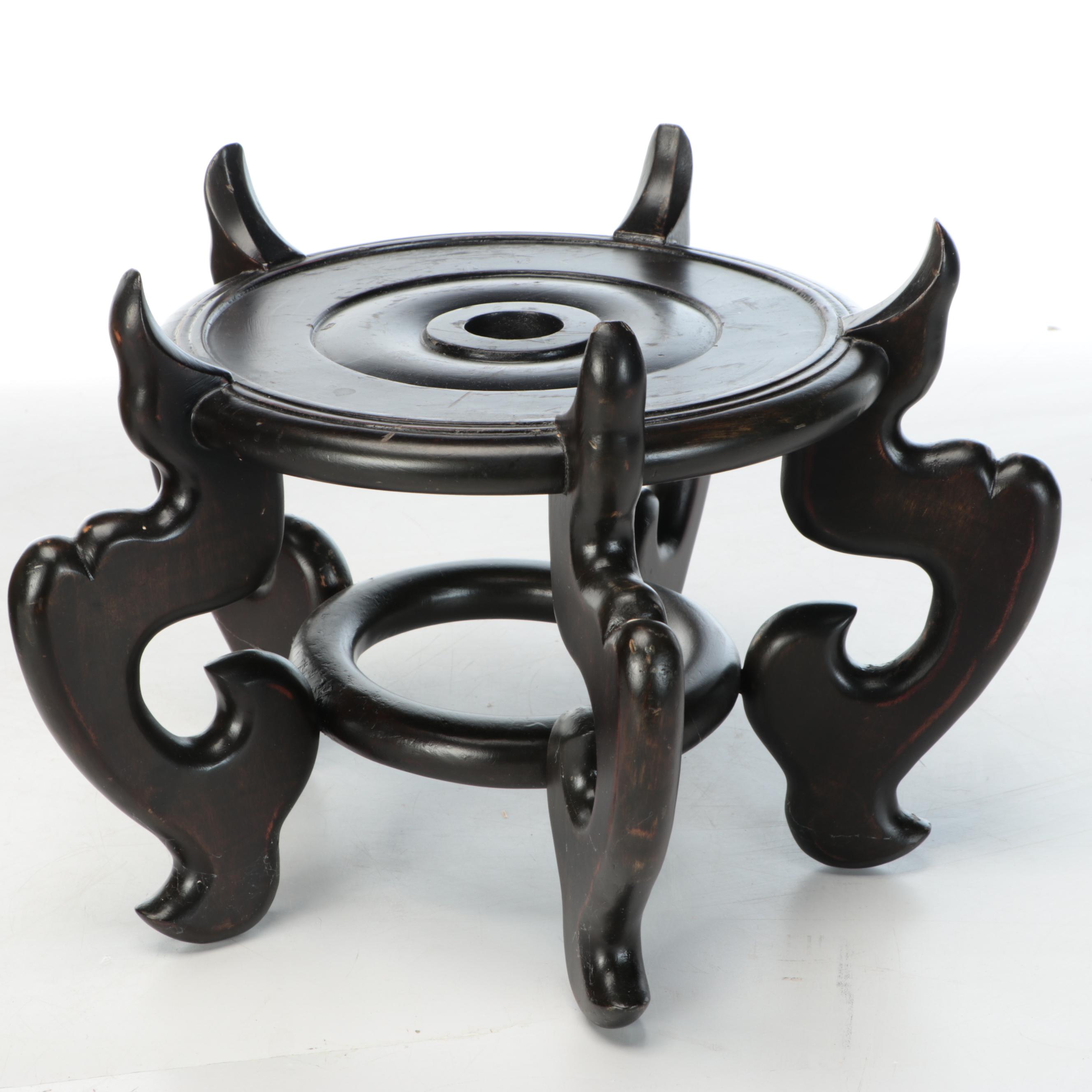 Chinese Glazed Ceramic Planter on Carved Wood Stand