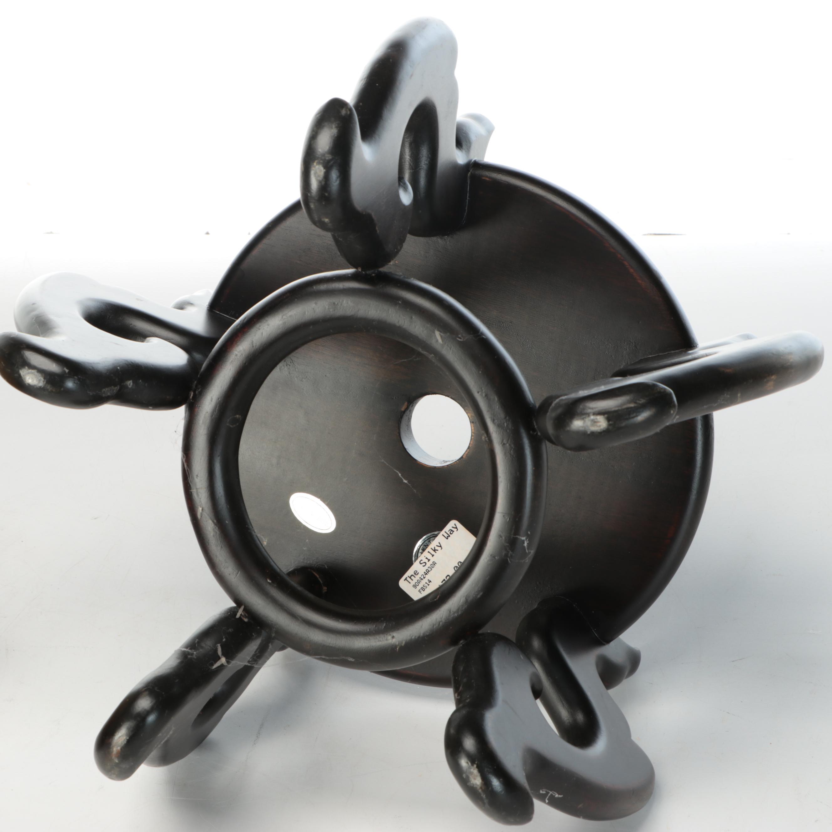 Chinese Glazed Ceramic Planter on Carved Wood Stand