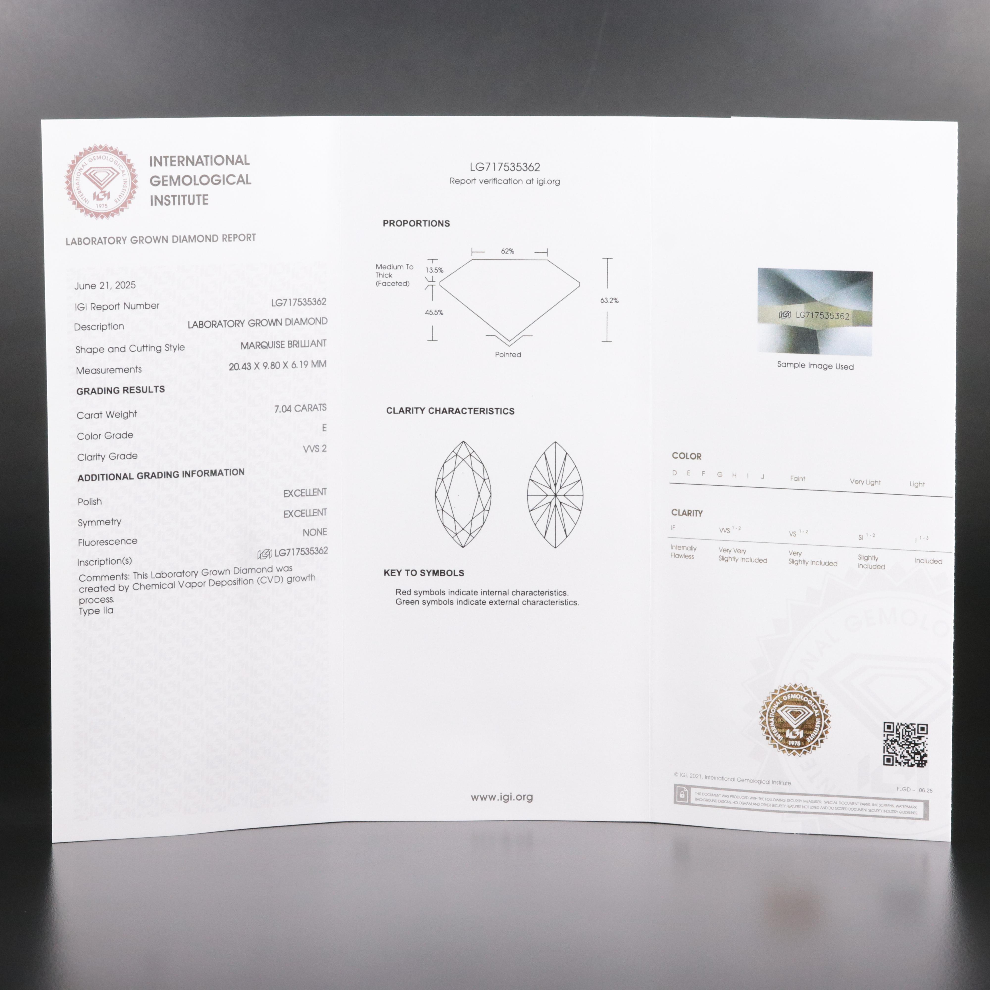 14K 7.04 CT Lab Grown Diamond Solitaire Ring with IGI Report