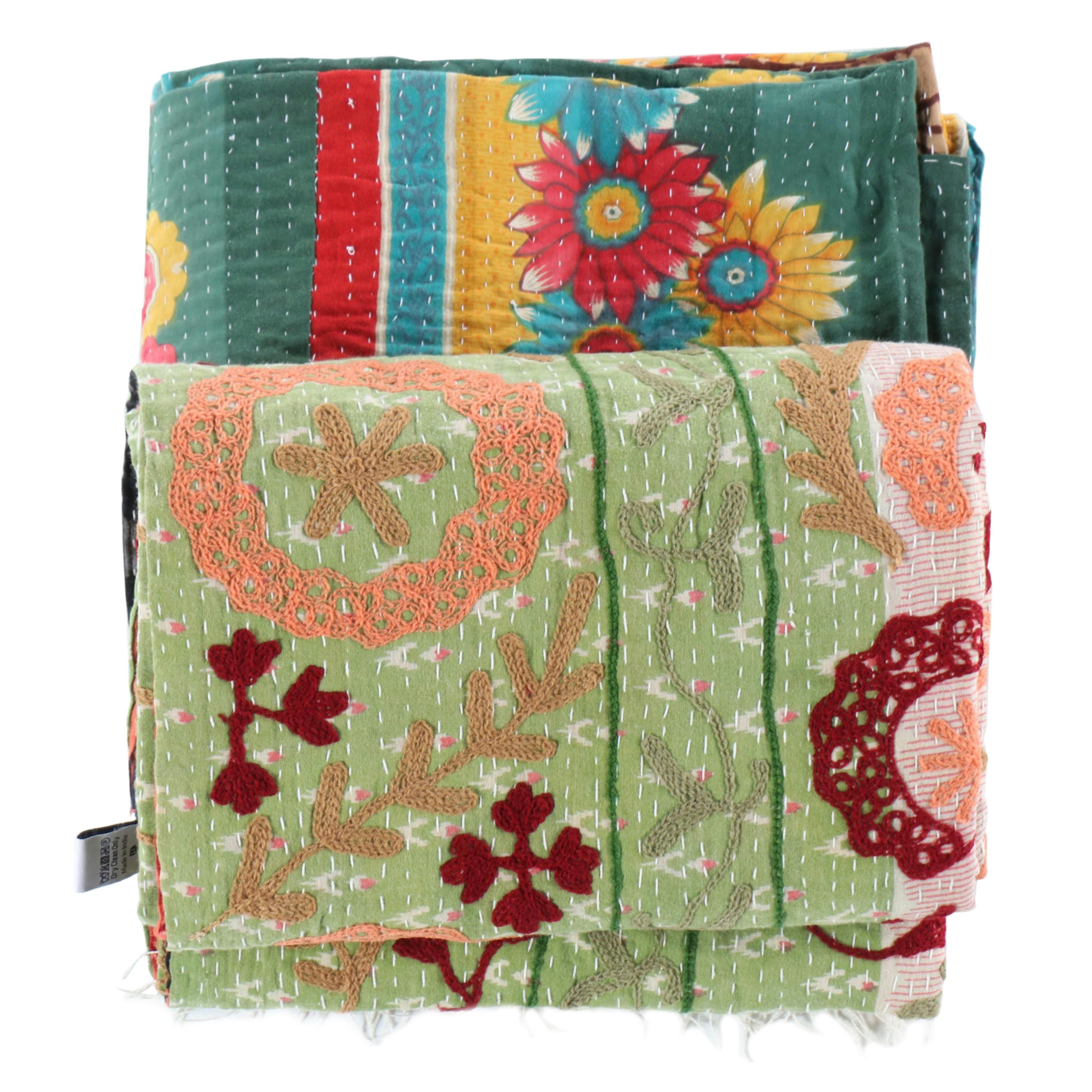 Kantha W Suzani Handcrafted and Embroidered Cotton Quilts