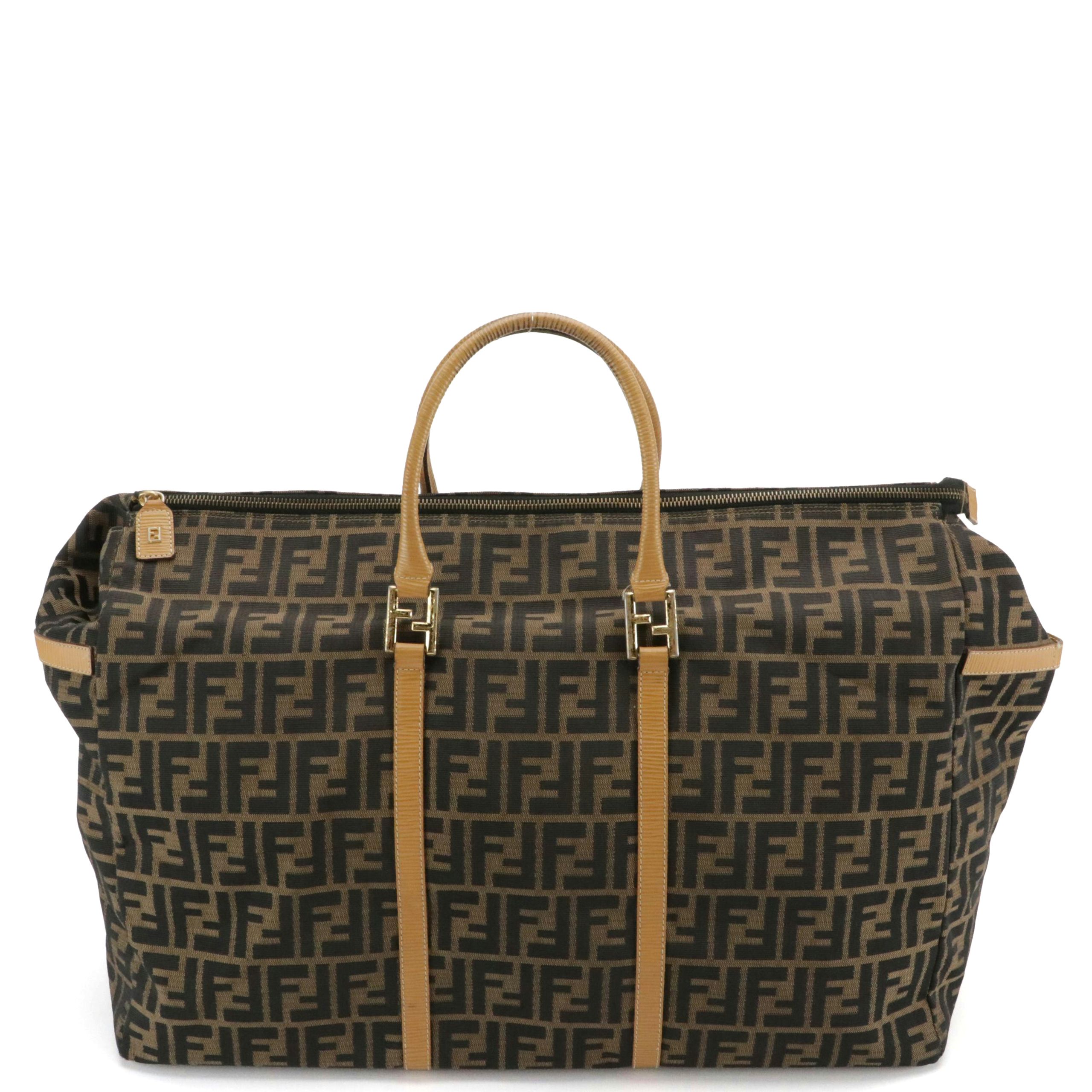 Fendi Vintage Travel Bag in Zucca Jacquard Canvas and Textured Leather Trim