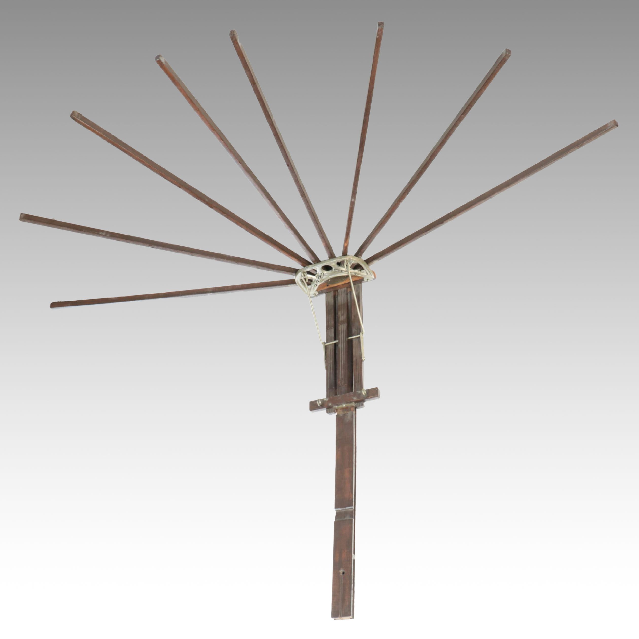 L. Hopkins Wood and Cast Iron Wall Mount Collapsible Laundry Rack, Early 20th C.