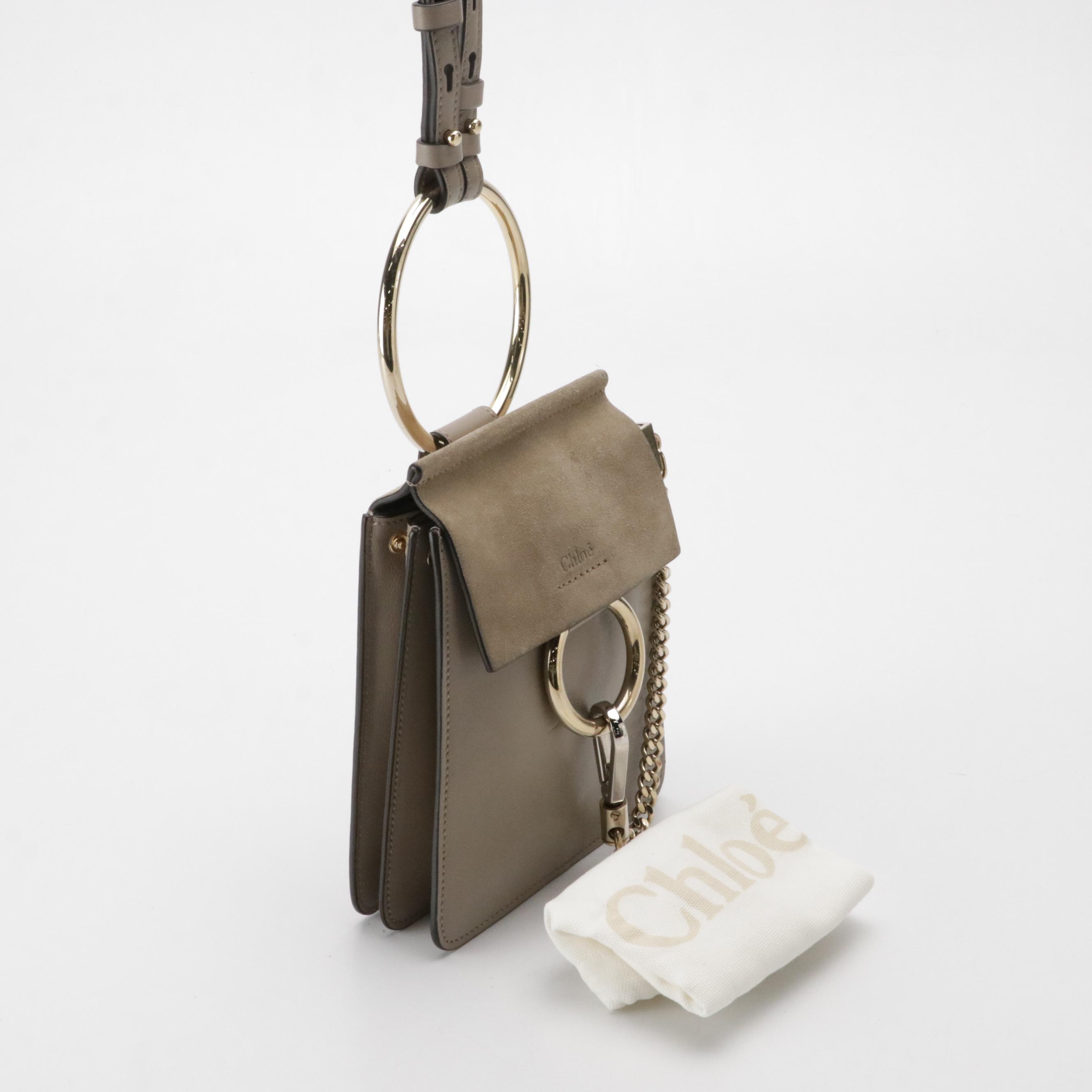 Chloé Mini Faye Bracelet Crossbody Bag in Taupe Grey Calfskin Leather and Suede