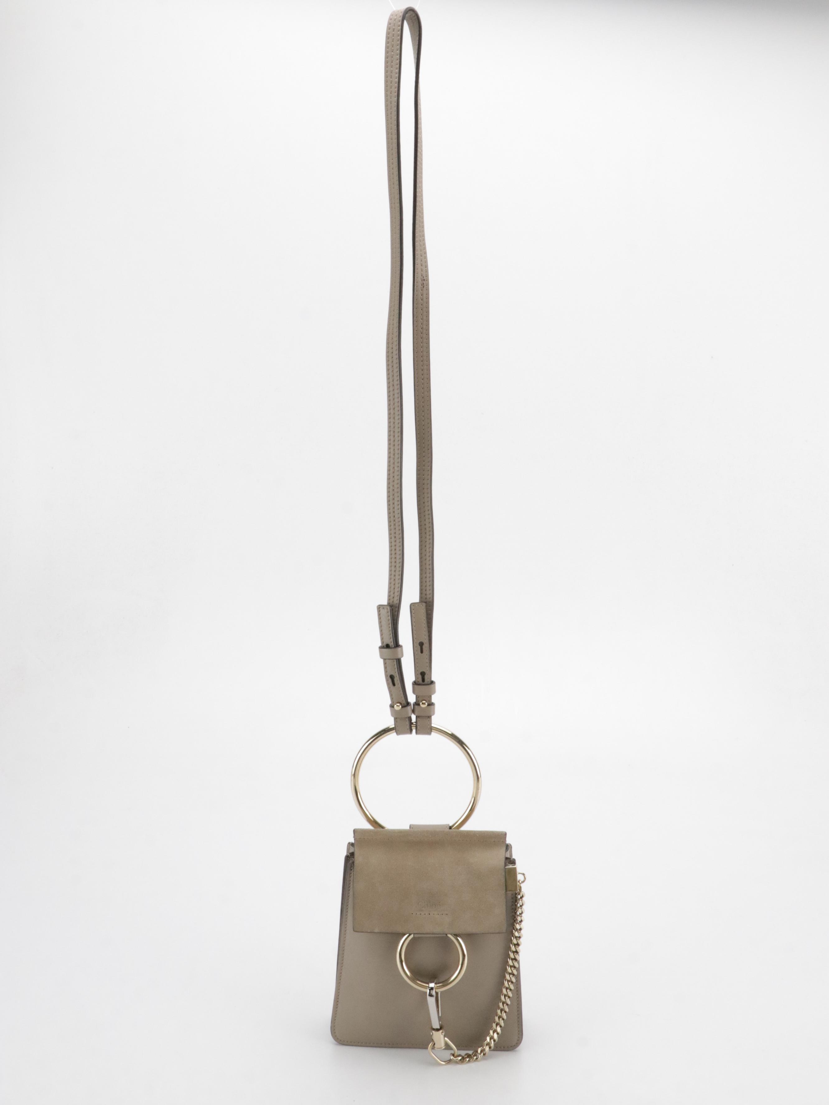 Chloé Mini Faye Bracelet Crossbody Bag in Taupe Grey Calfskin Leather and Suede