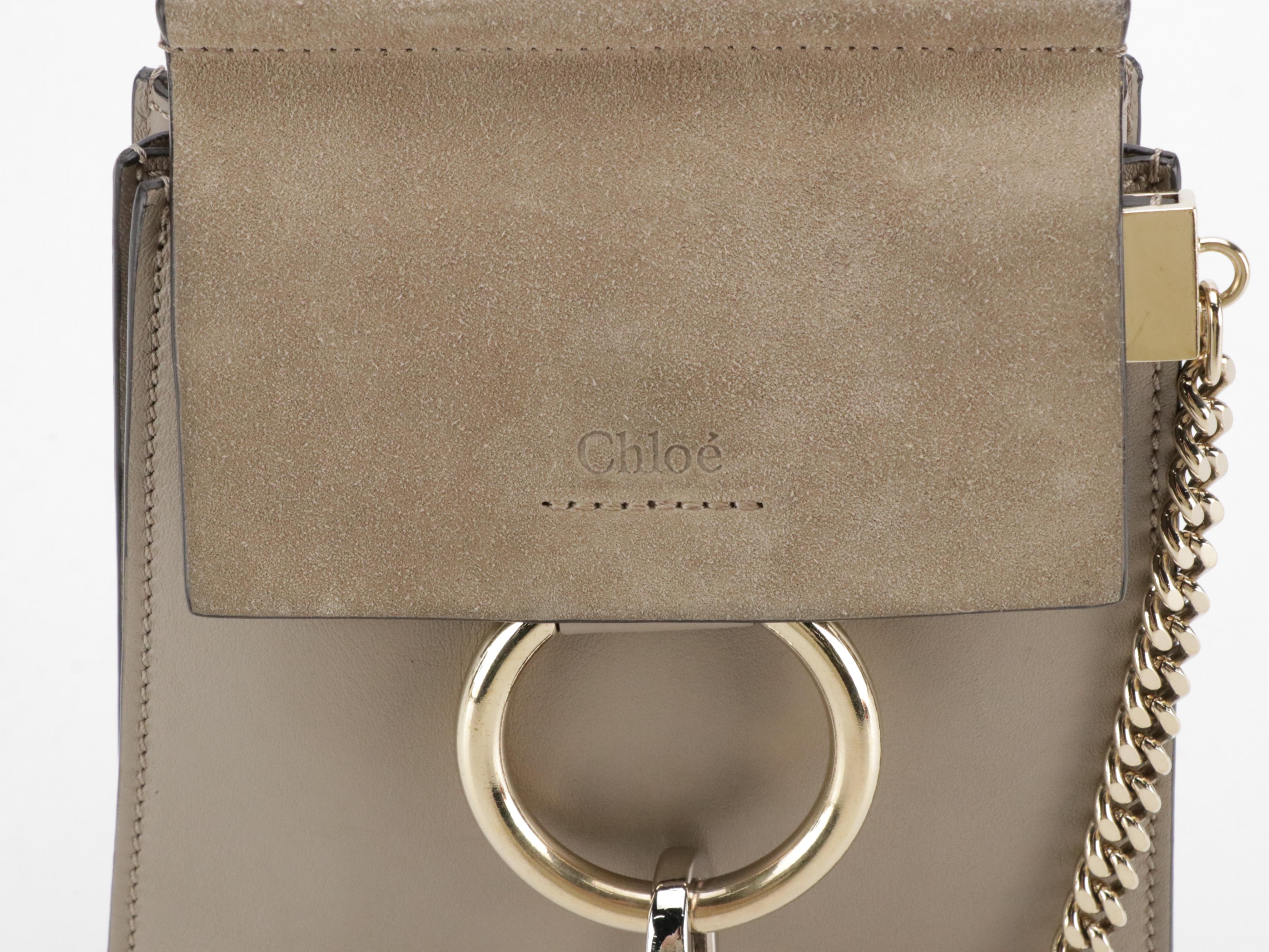 Chloé Mini Faye Bracelet Crossbody Bag in Taupe Grey Calfskin Leather and Suede