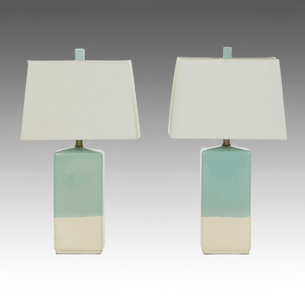 Surya Malloy Aqua and Cream Glazed Ceramic Table Lamps
