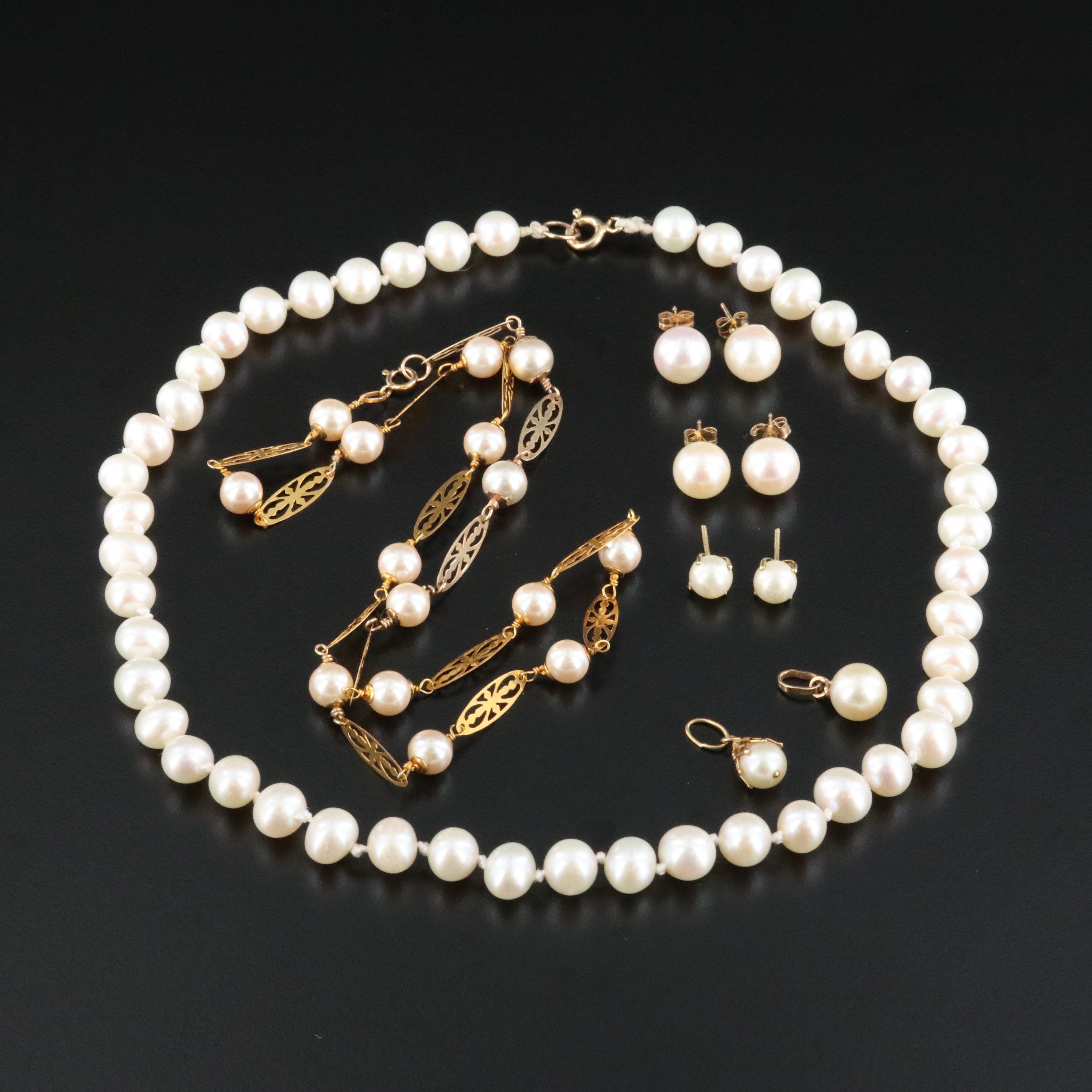 14K Pearl and Faux Pearl Jewelry Collection