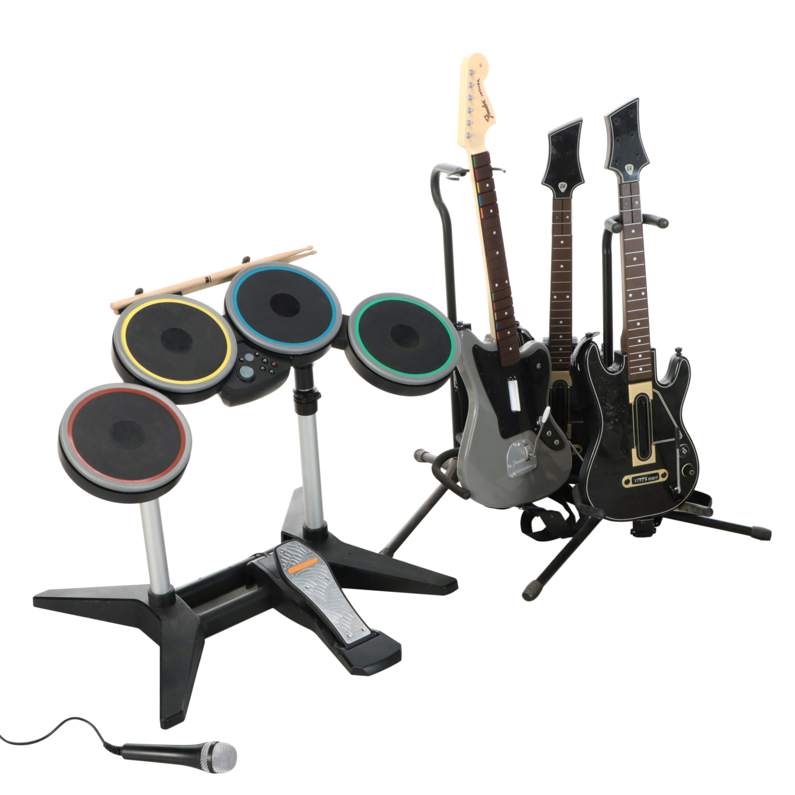 Guitar Hero Drum Set with Guitar Controllers and Other Accessories