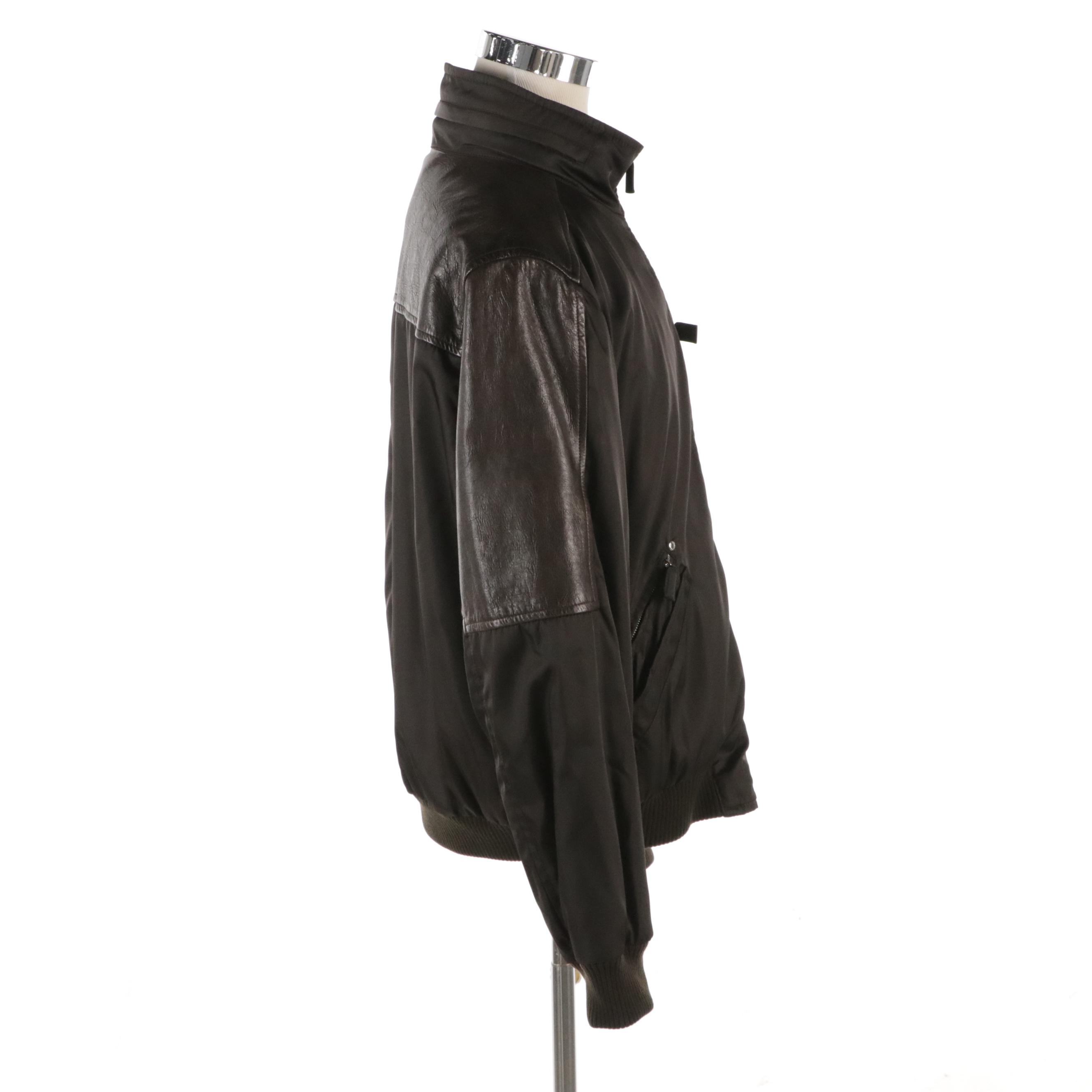 Men's Prada Dark Brown Nylon and Leather Bomber Jacket