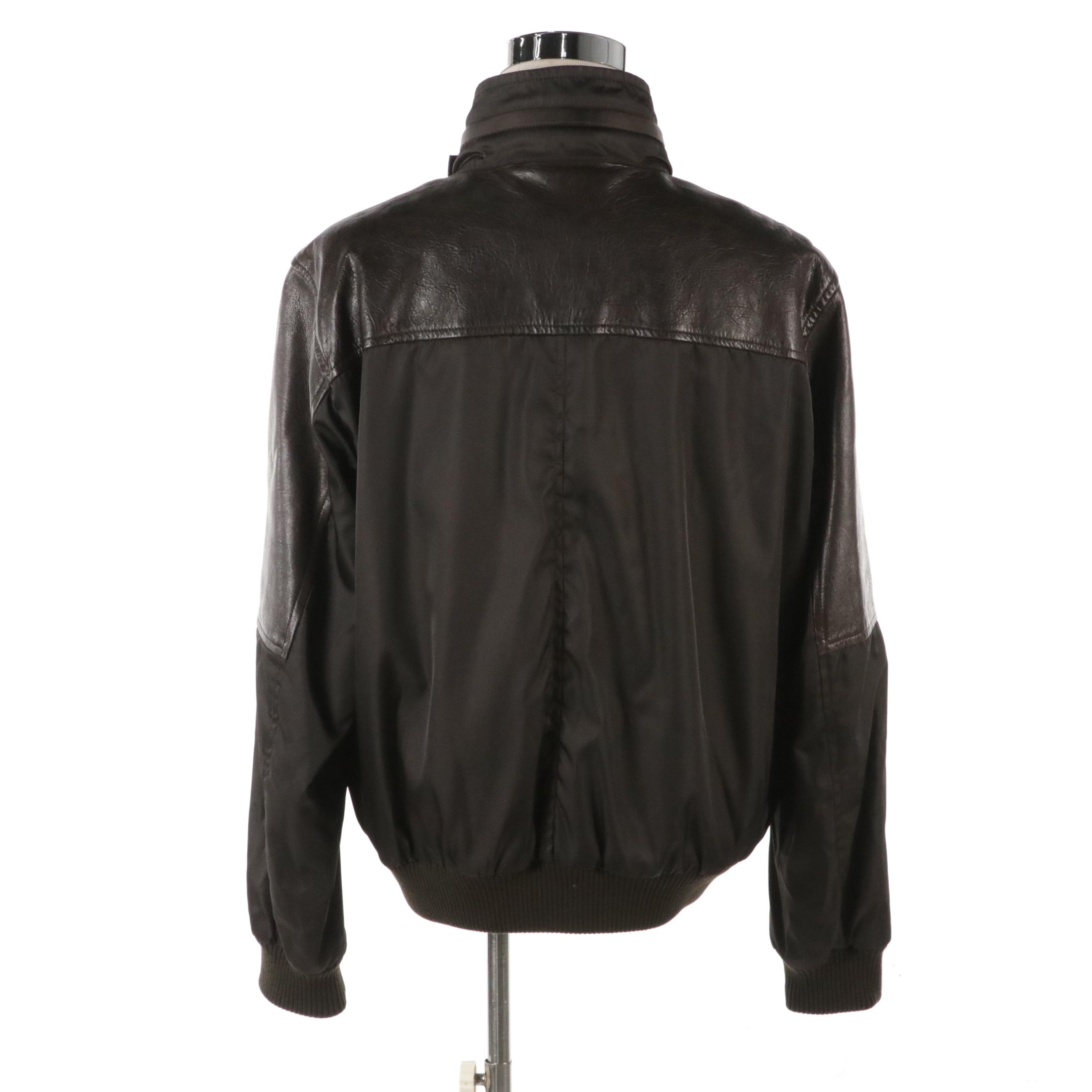 Men's Prada Dark Brown Nylon and Leather Bomber Jacket